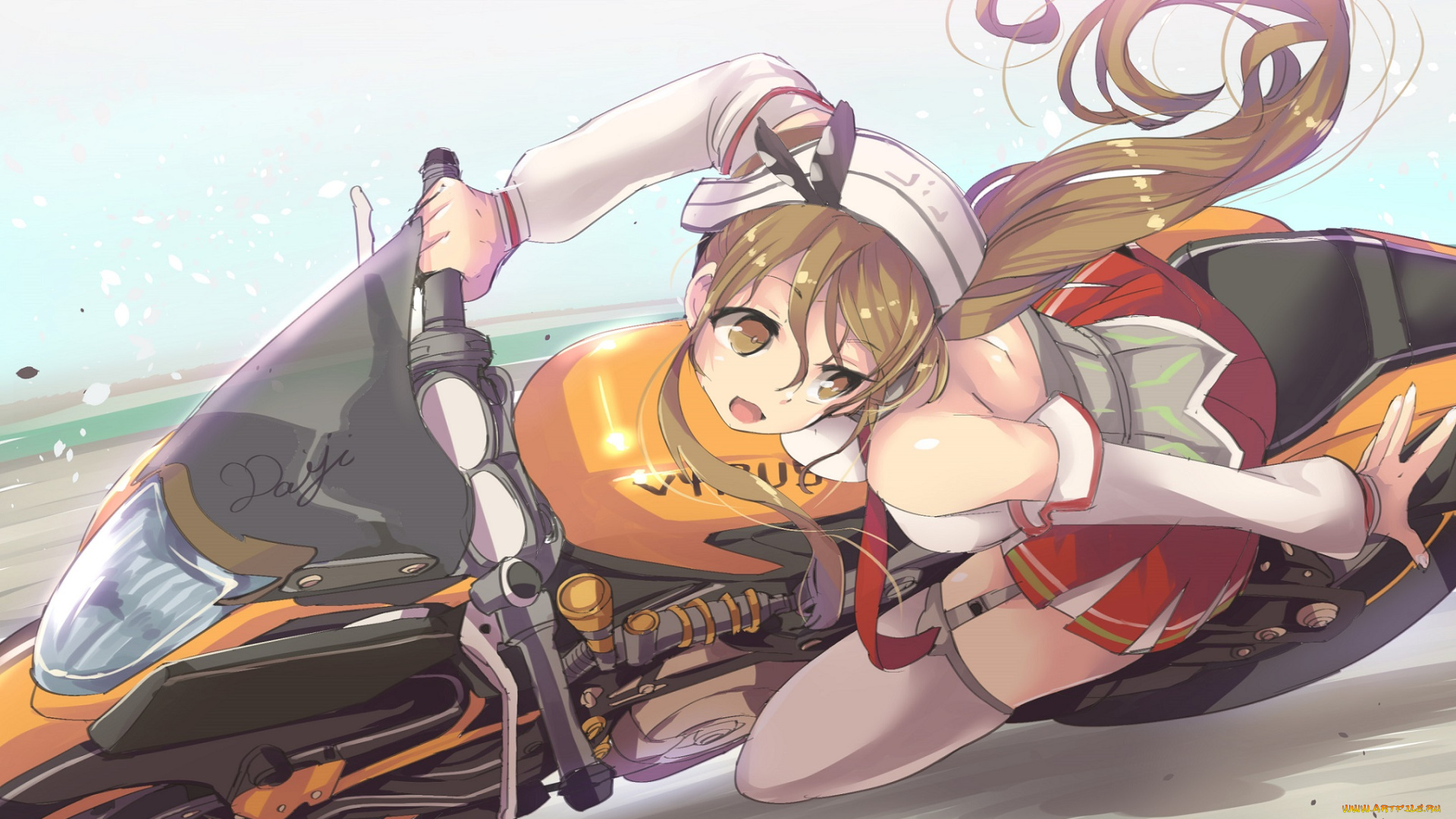 аниме, kantai, collection, арт, девушка, мотоцикл