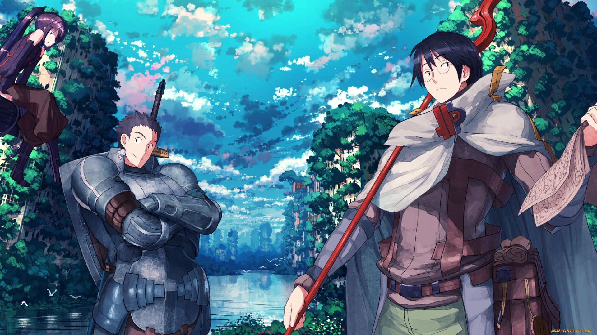 аниме, log, horizon, log, horizon, akatsuki, naotsugu, shiroe, jan, artist, арт, парни, оружие, девушка