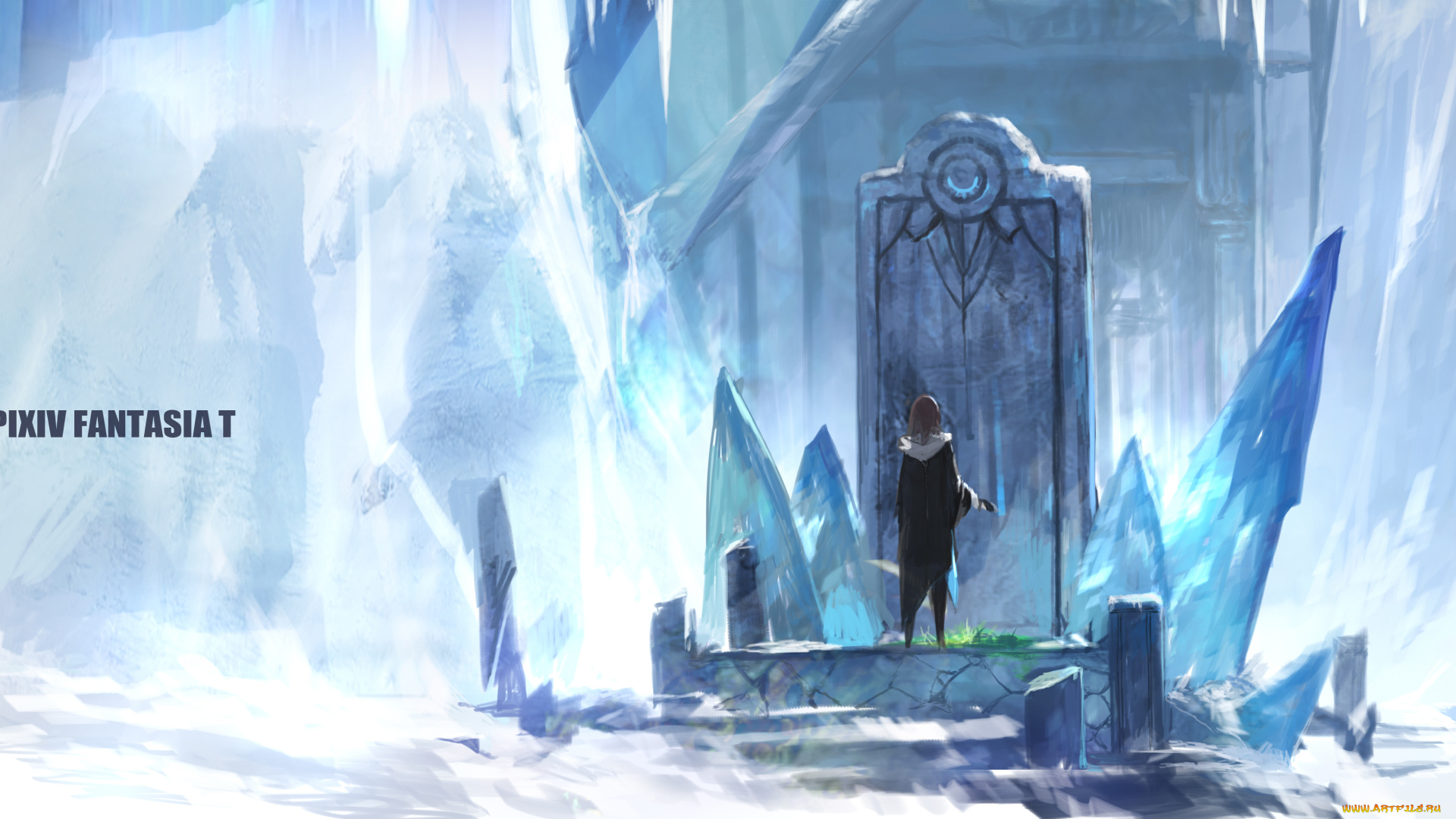 аниме, pixiv, fantasia, лёд, трон, арт, swd3e2, pixiv, fantasia, силуэт