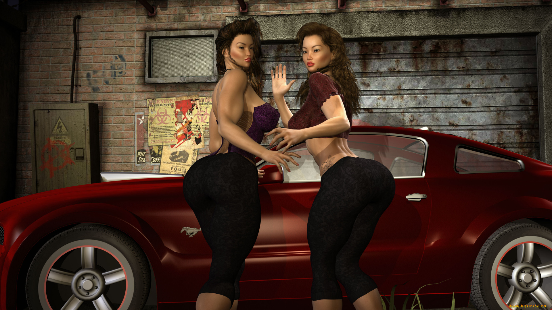 автомобили, 3d, car&girl, взгляд, автомобиль, фон, девушки