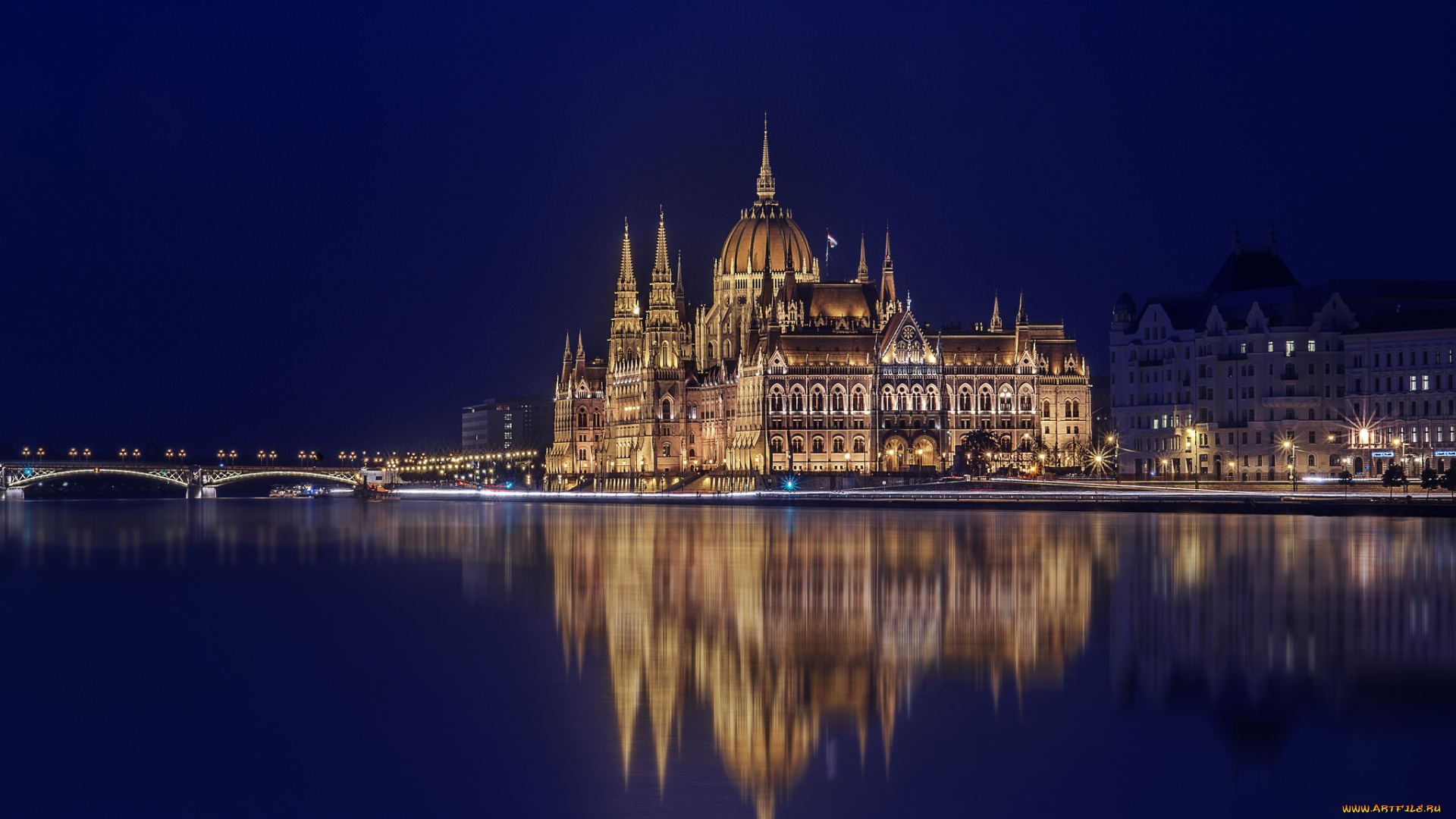budapest, города, будапешт, , венгрия, дворец, мост, ночь, река