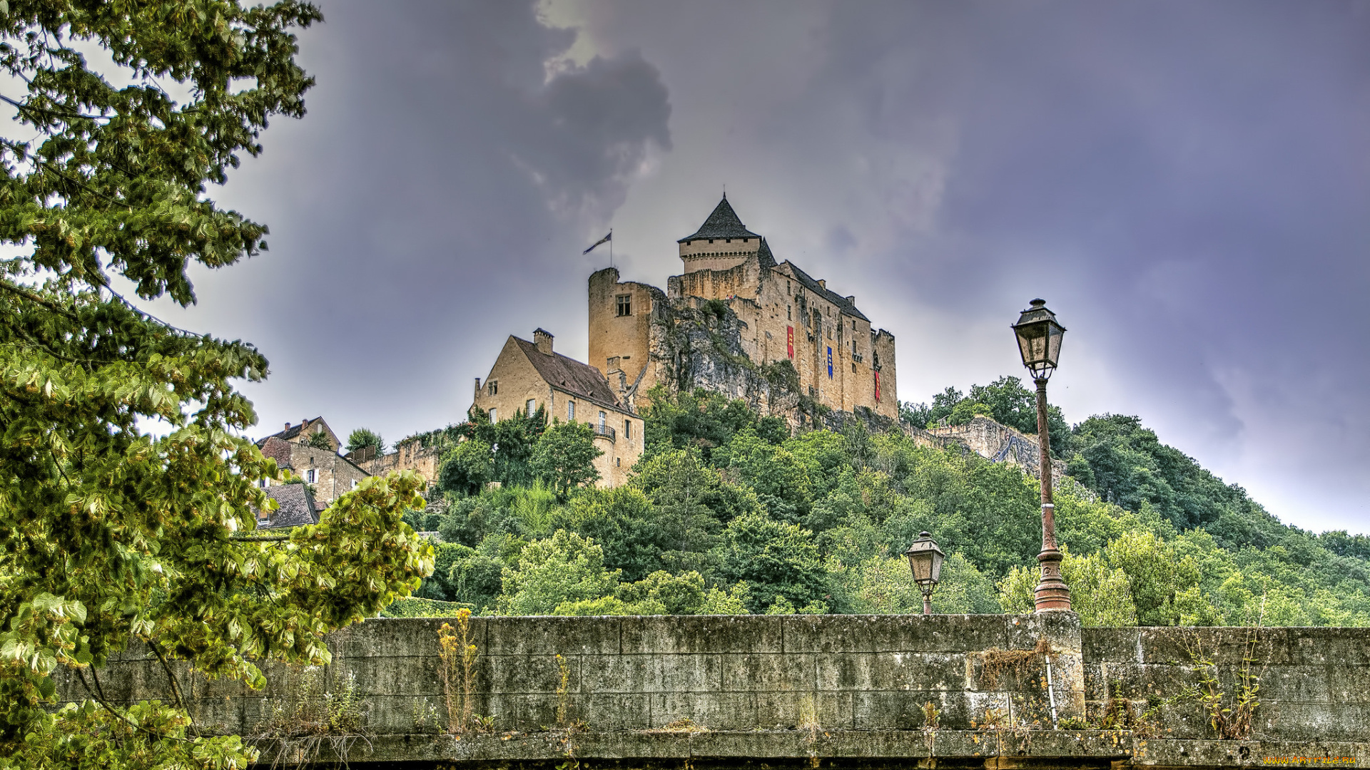 castelnaud-la-chapelle, города, замки, франции, лес, холм