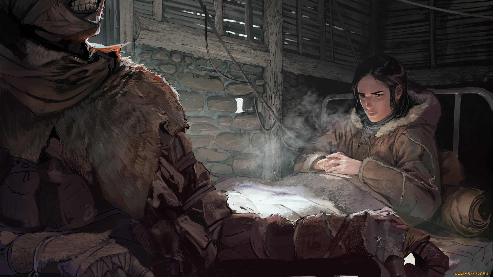 фэнтези, красавицы, и, чудовища, одеяло, кровать, взгляд, девушка, сидит, скелет, мумия, art, арт