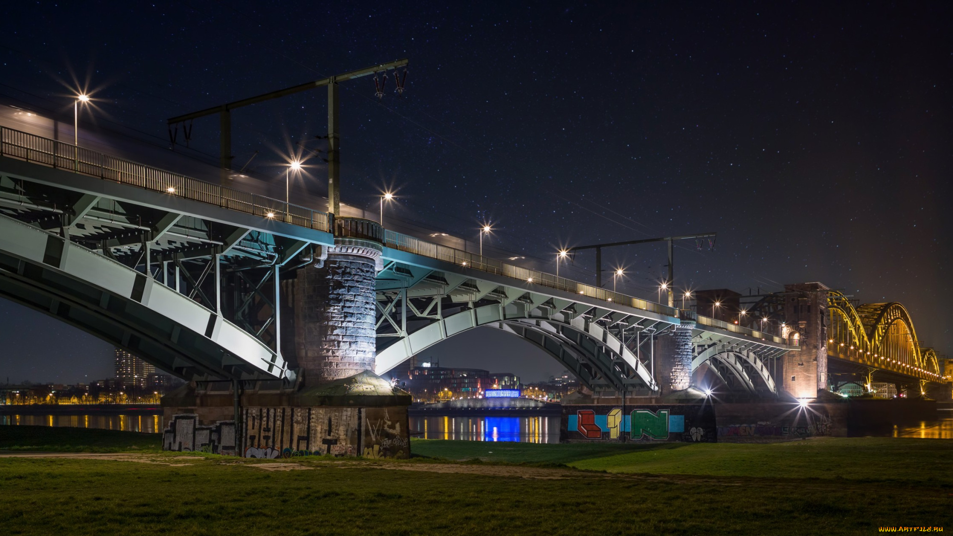 города, -, мосты, ночь, мост, огни, звезды