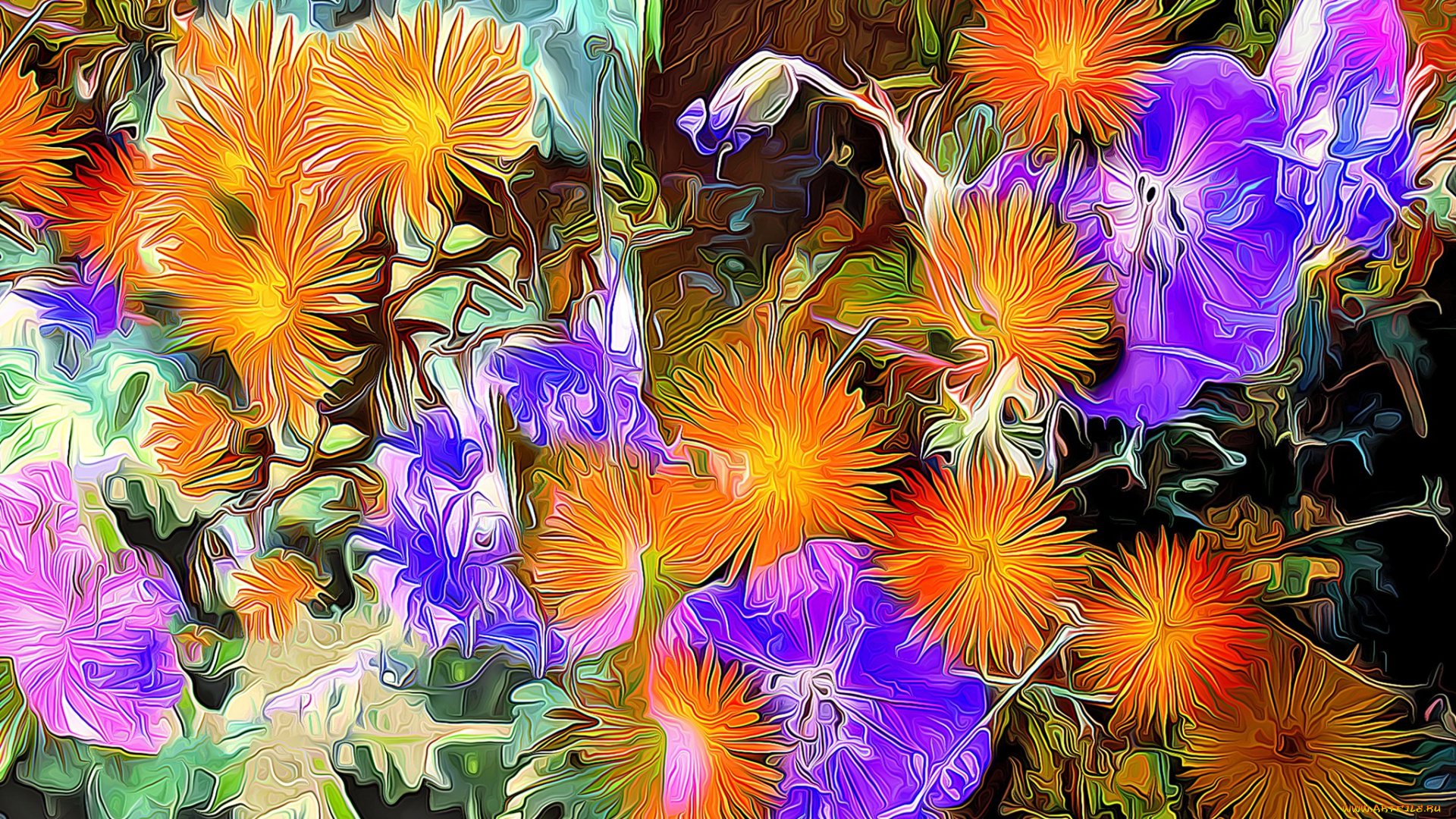 разное, компьютерный, дизайн, линии, цветы, краски, клумба, лепестки, штрихи