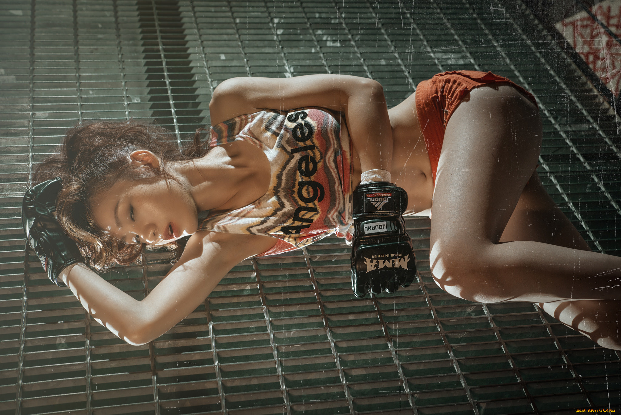 девушки, -unsort, , азиатки, решетка, шорты, перчатки, азиатка, девушка, отдых