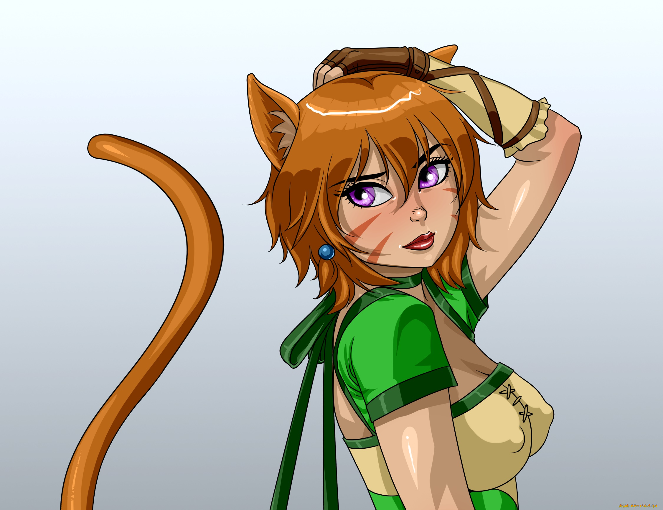 разное, арты, девушка, взгляд, фон, ушки, кошка