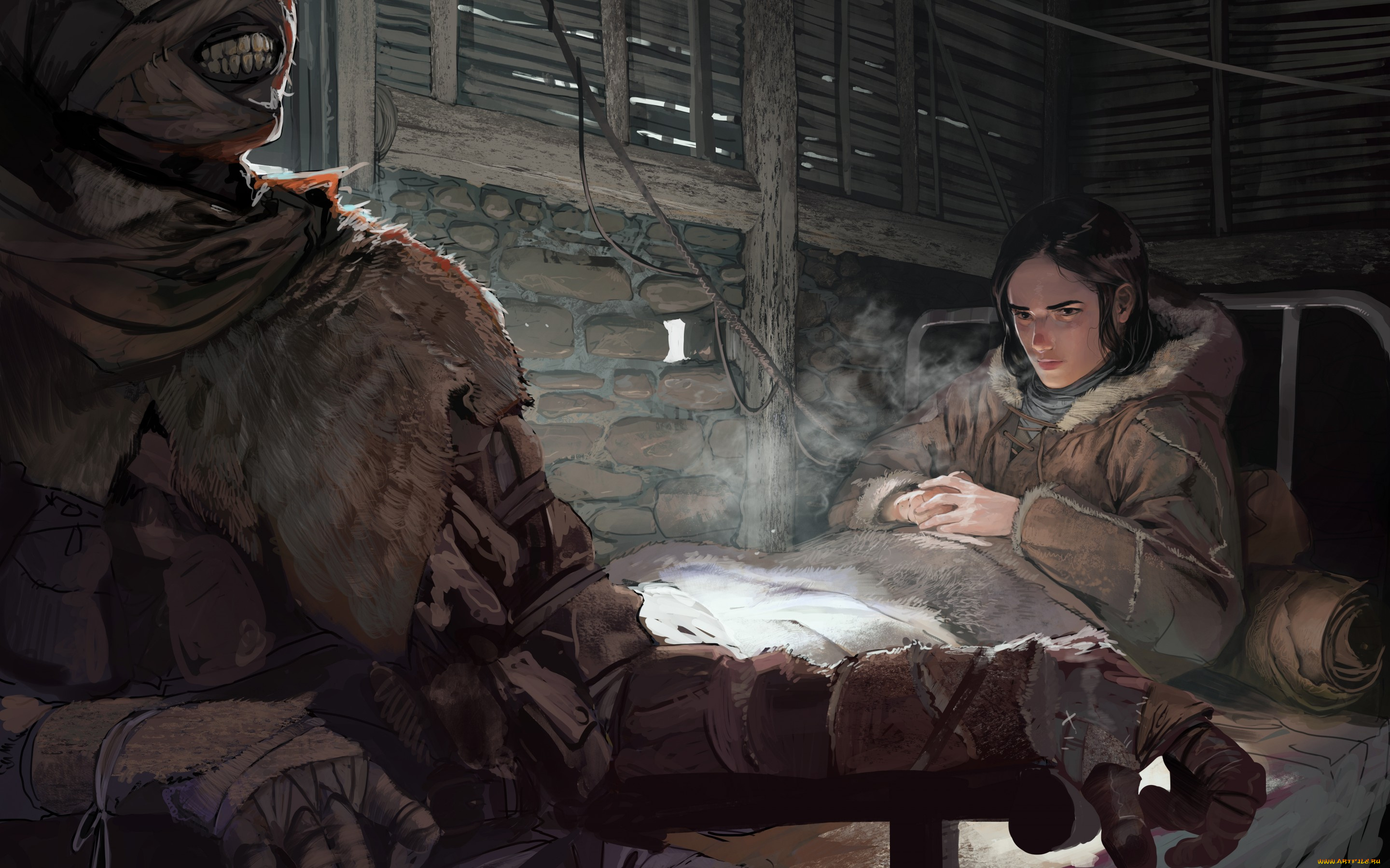 фэнтези, красавицы, и, чудовища, одеяло, кровать, взгляд, девушка, сидит, скелет, мумия, art, арт