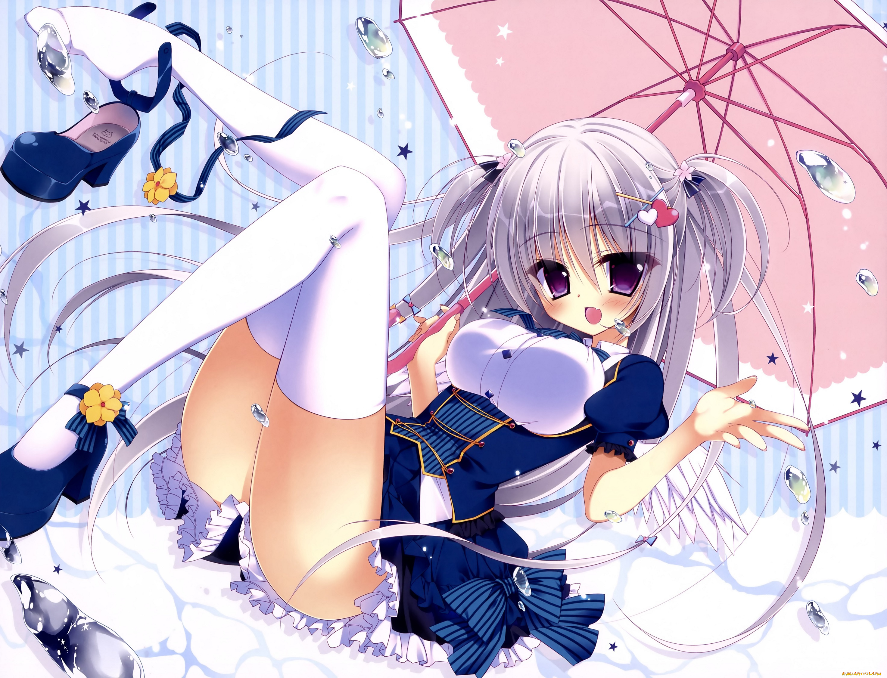 аниме, unknown, , другое, пузыри, девушка, зонт