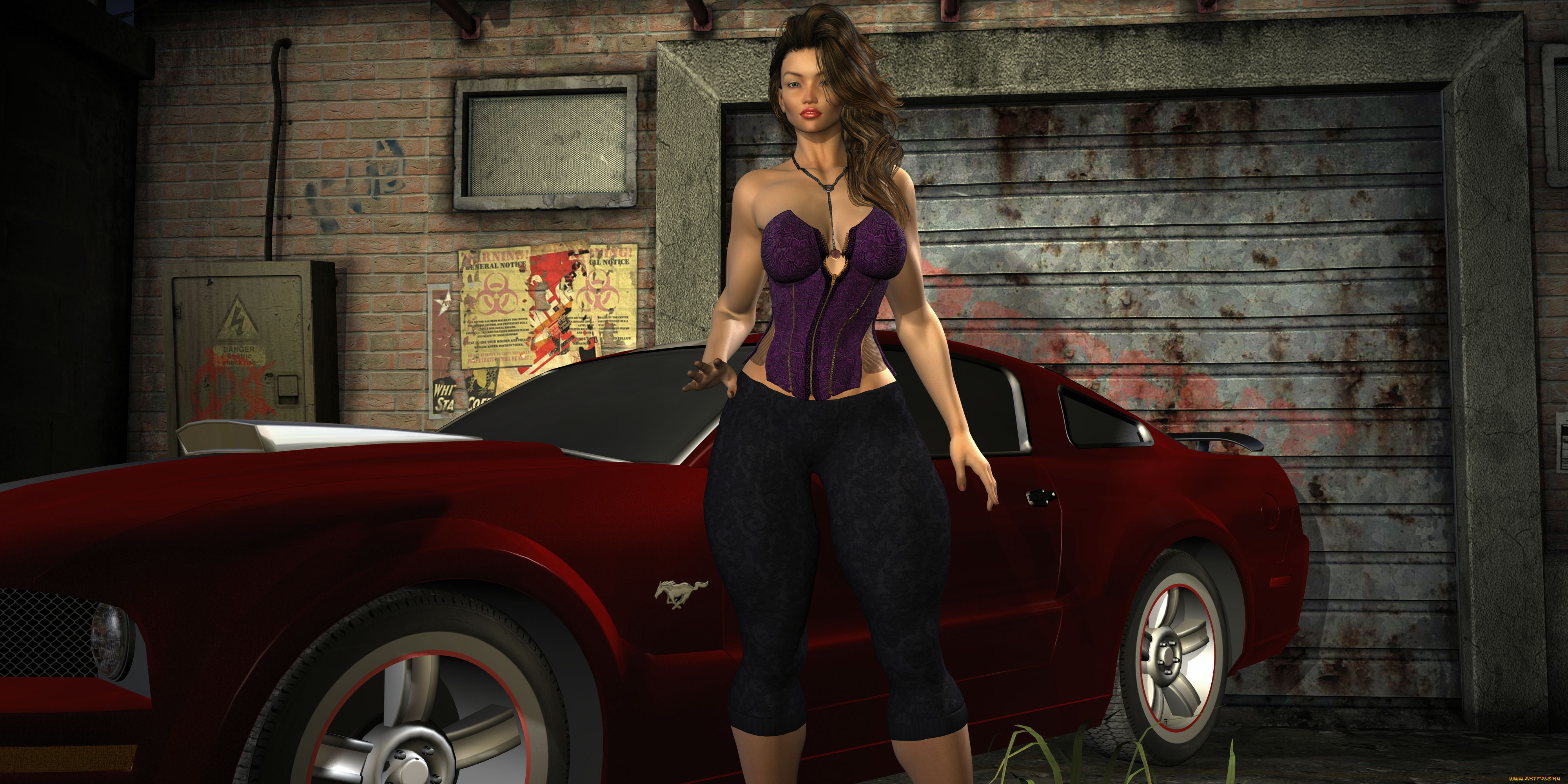 автомобили, 3d, car&girl, фон, автомобиль, взгляд, девушка