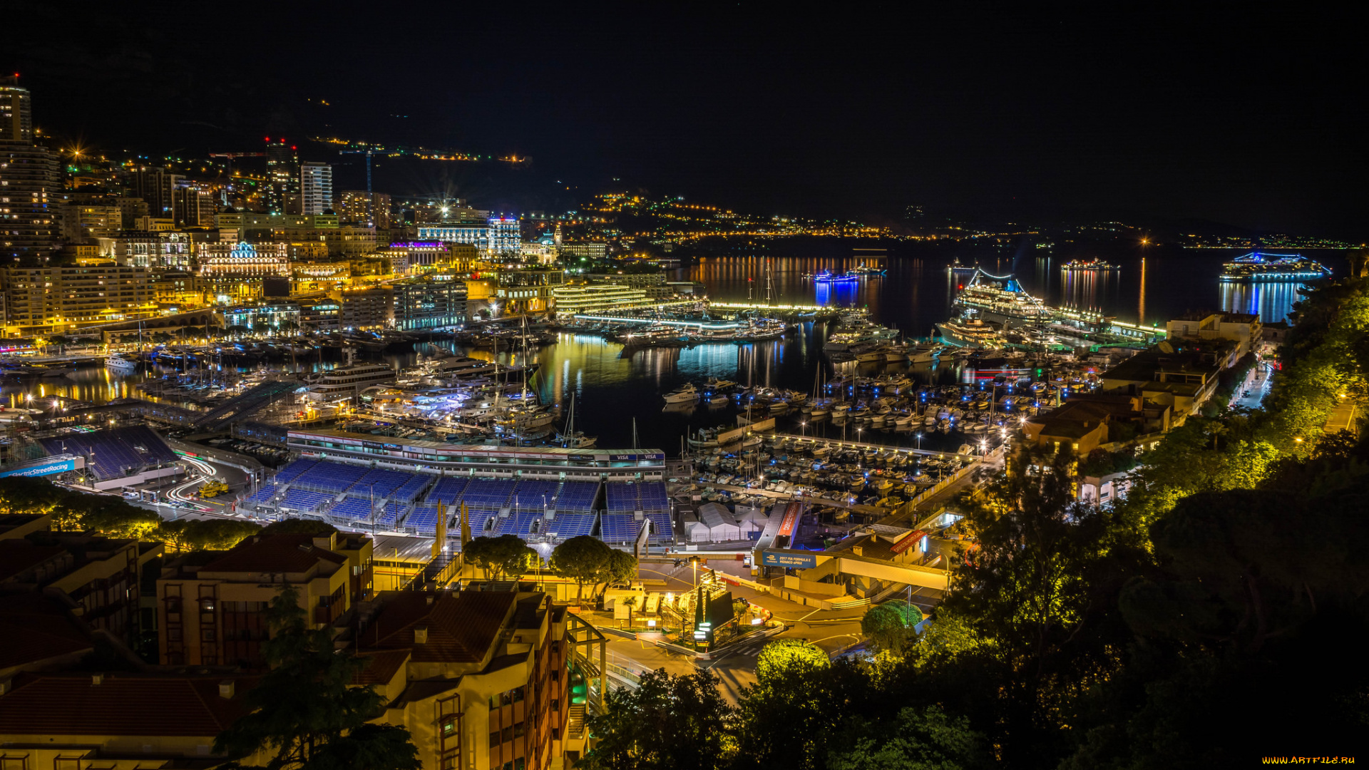 monaco, города, монако, , монако, ночь, огни