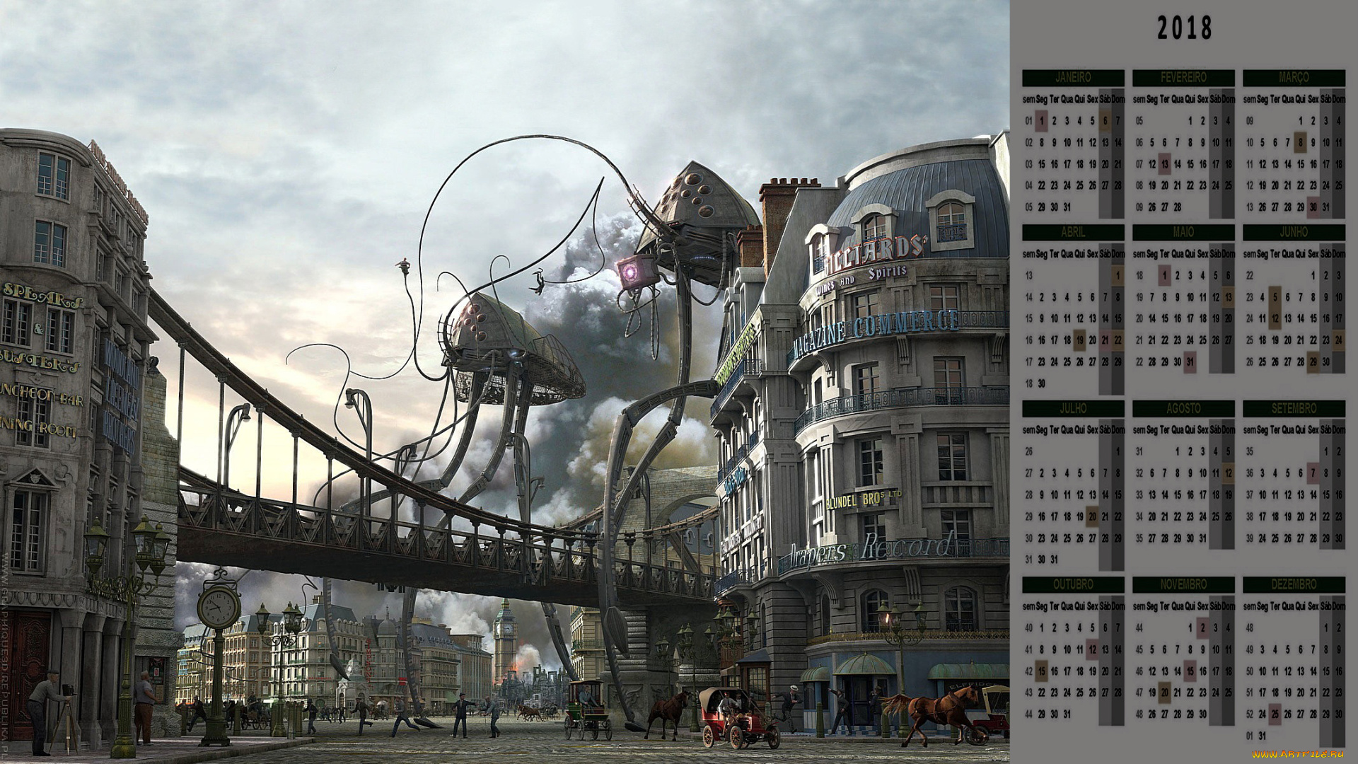 календари, фэнтези, здание, пришелец, город