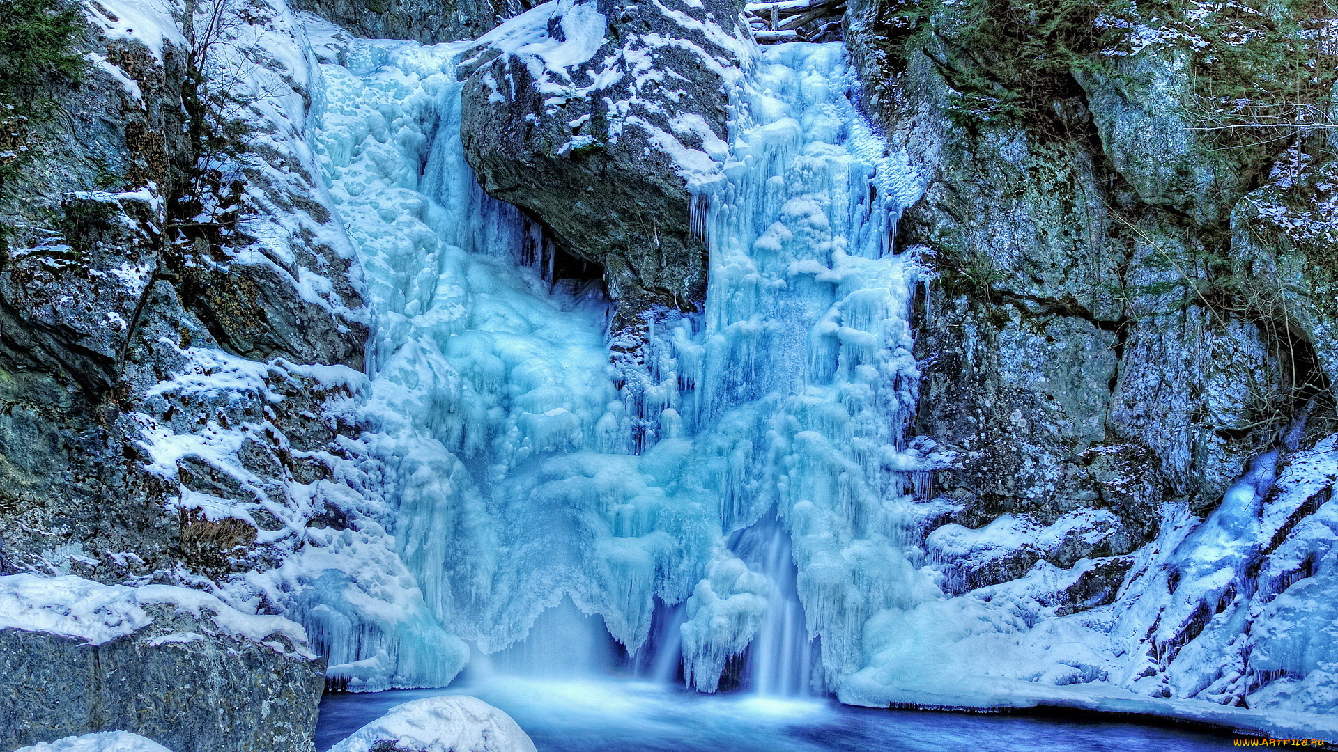 природа, водопады, берег, скалы, закат