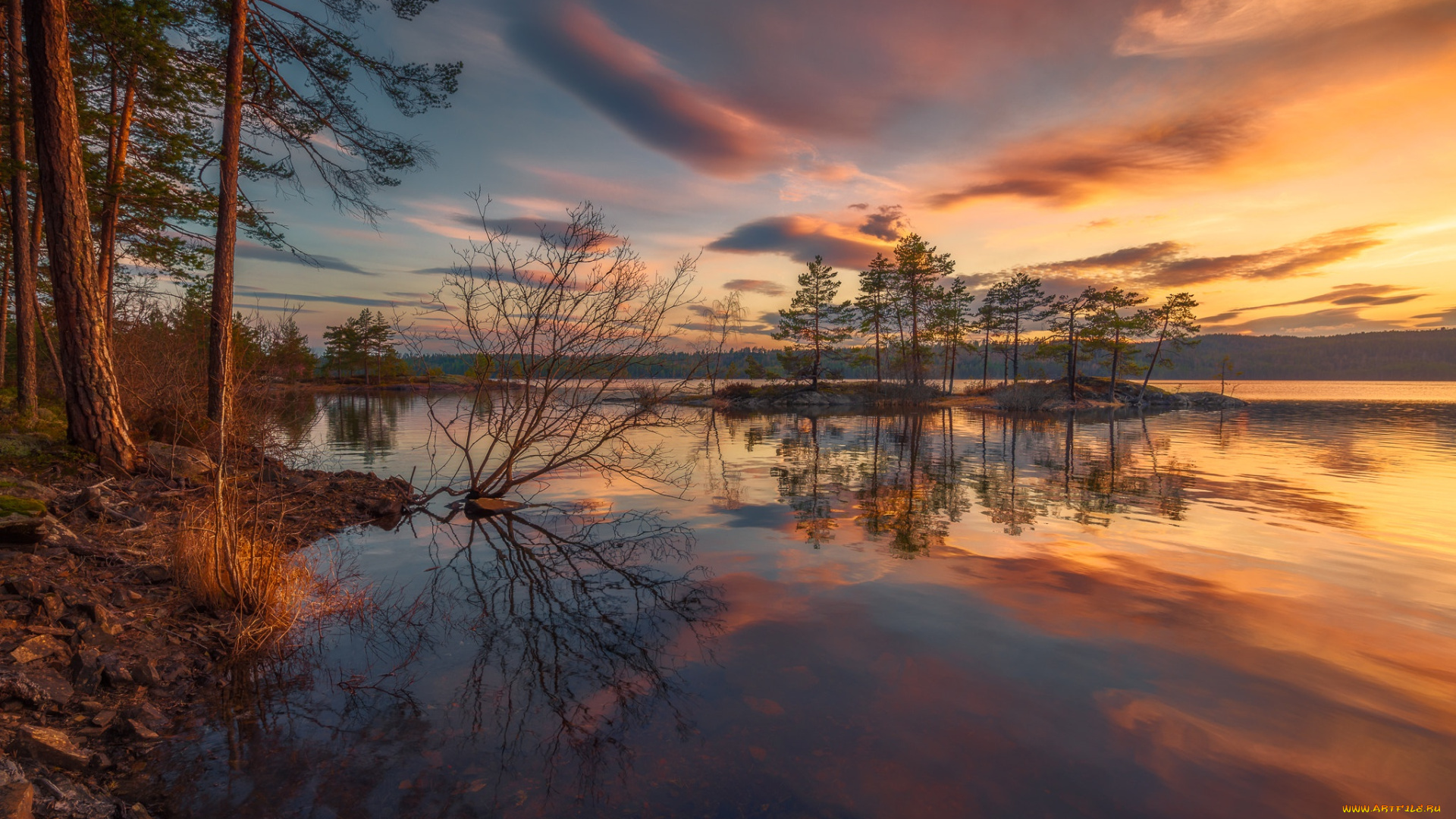 природа, восходы, закаты, закат, озеро