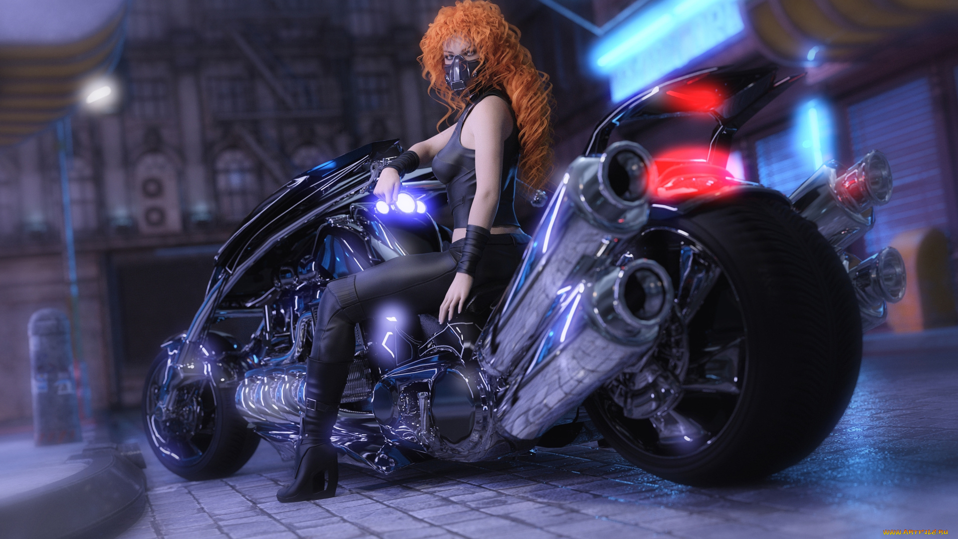 3д, графика, люди-авто, мото, , people-, car, , , moto, девушка, фон, взгляд, маска, мотоцикл
