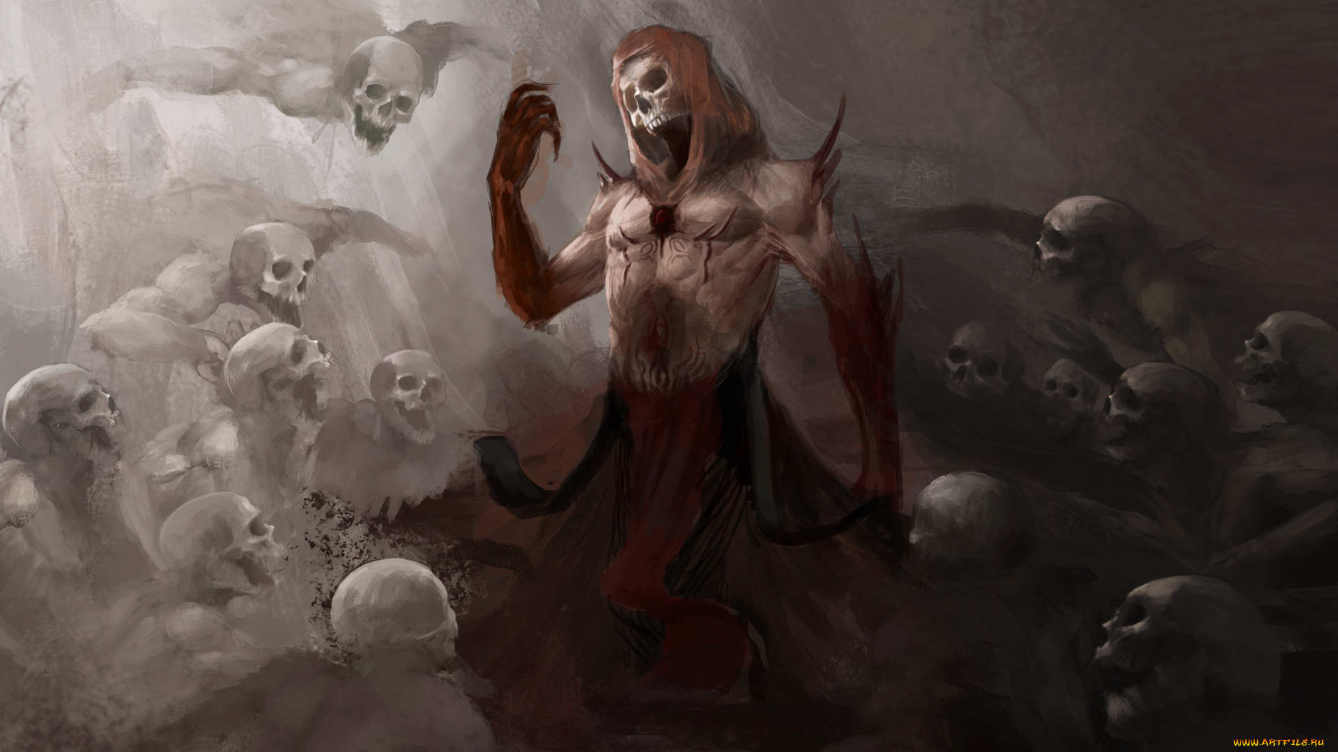 фэнтези, нежить, скелет, череп, фон