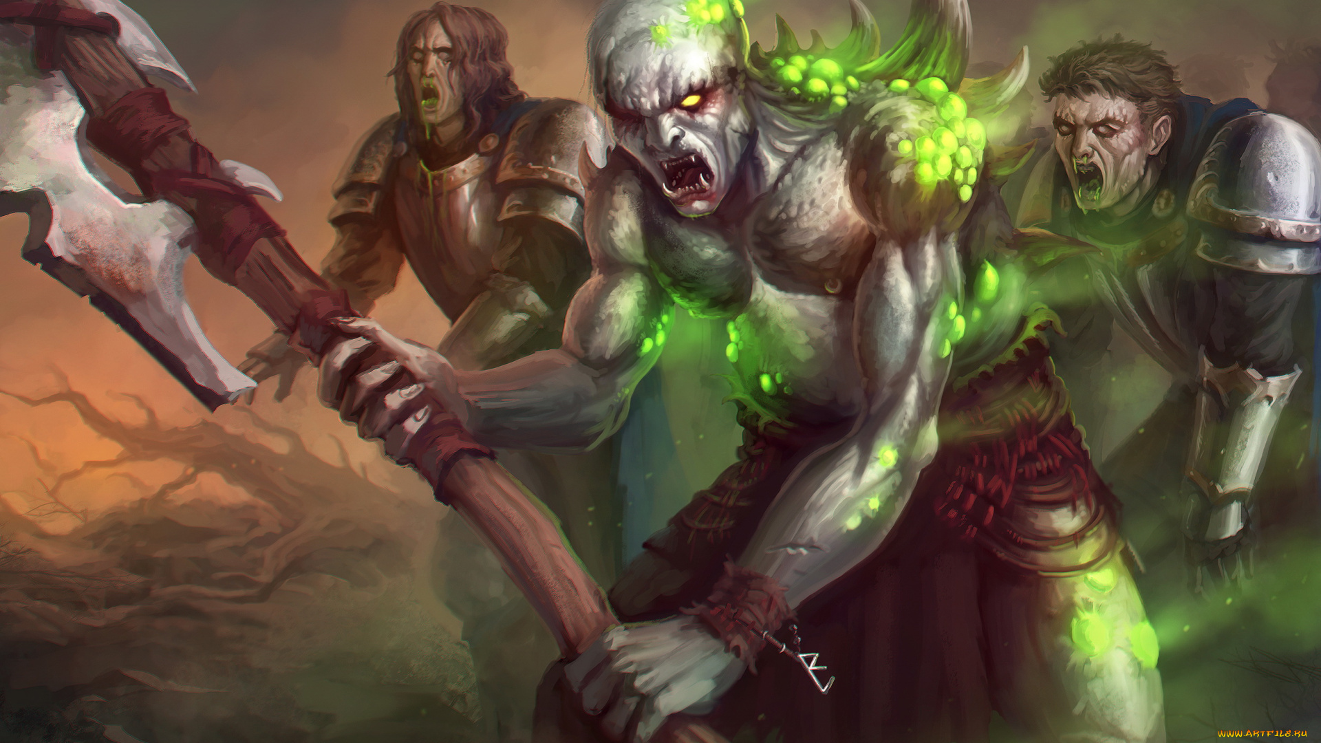 фэнтези, нежить, существа, фон, оскал, оружие