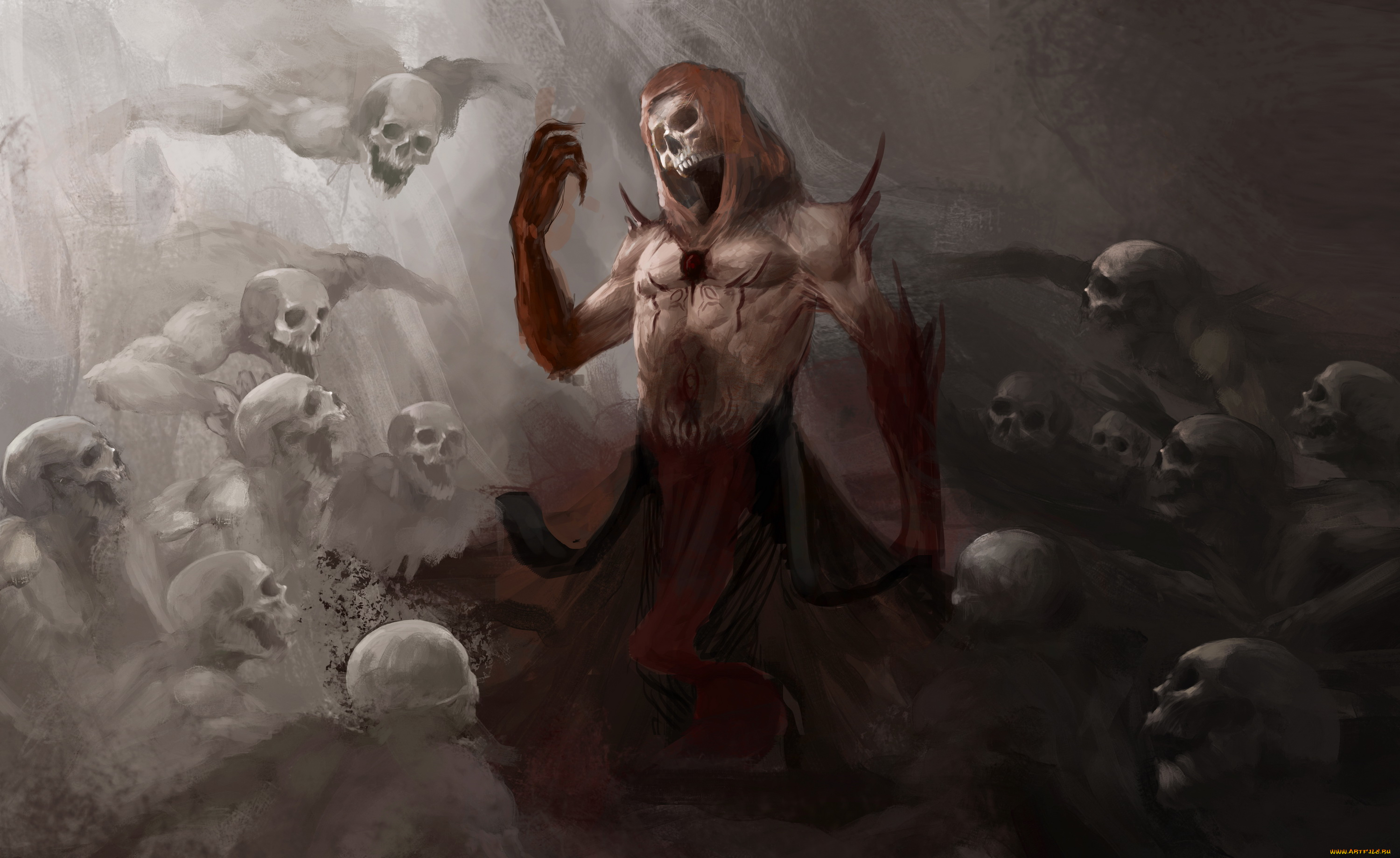 фэнтези, нежить, скелет, череп, фон