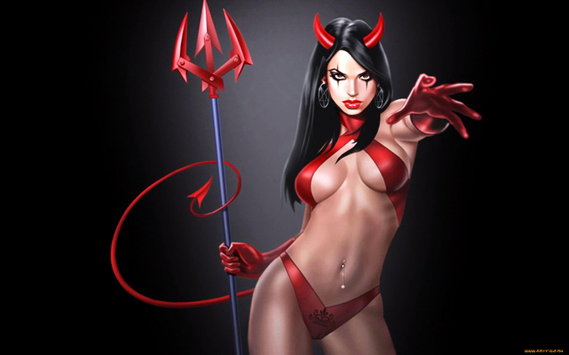 фэнтези, демоны, демонесса, трезубец