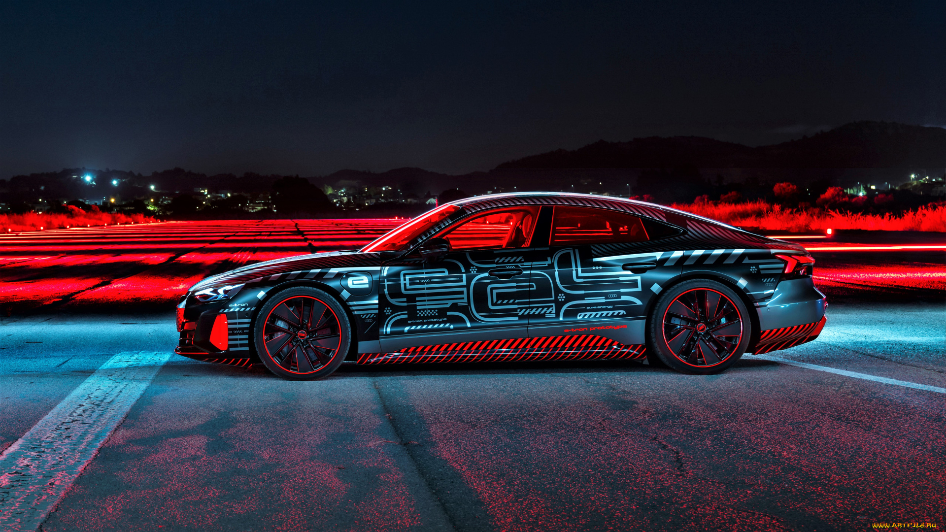audi, rs, e-tron, gt, автомобили, audi, темный, огни
