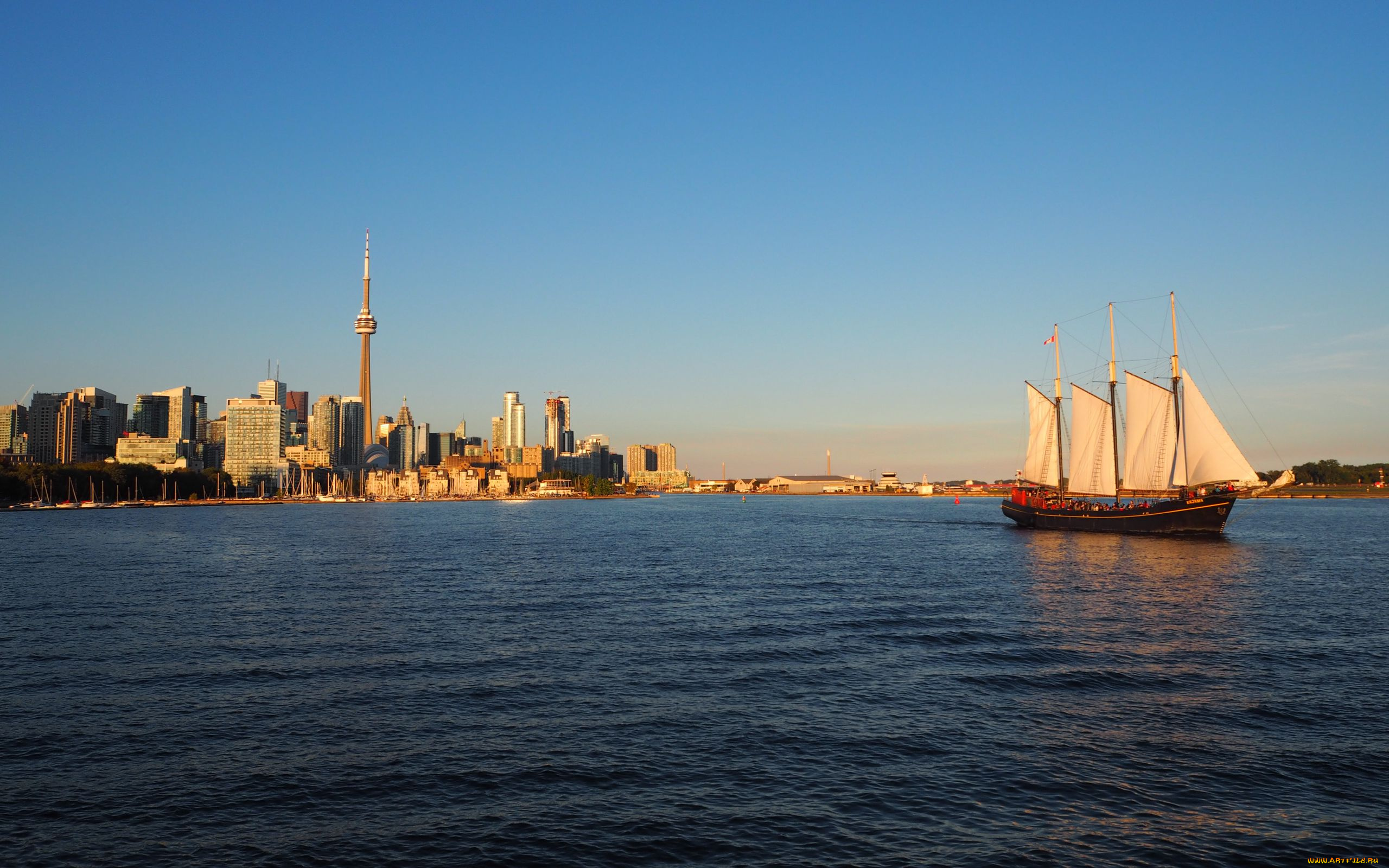 корабли, парусники, небоскребы, парусник, залив