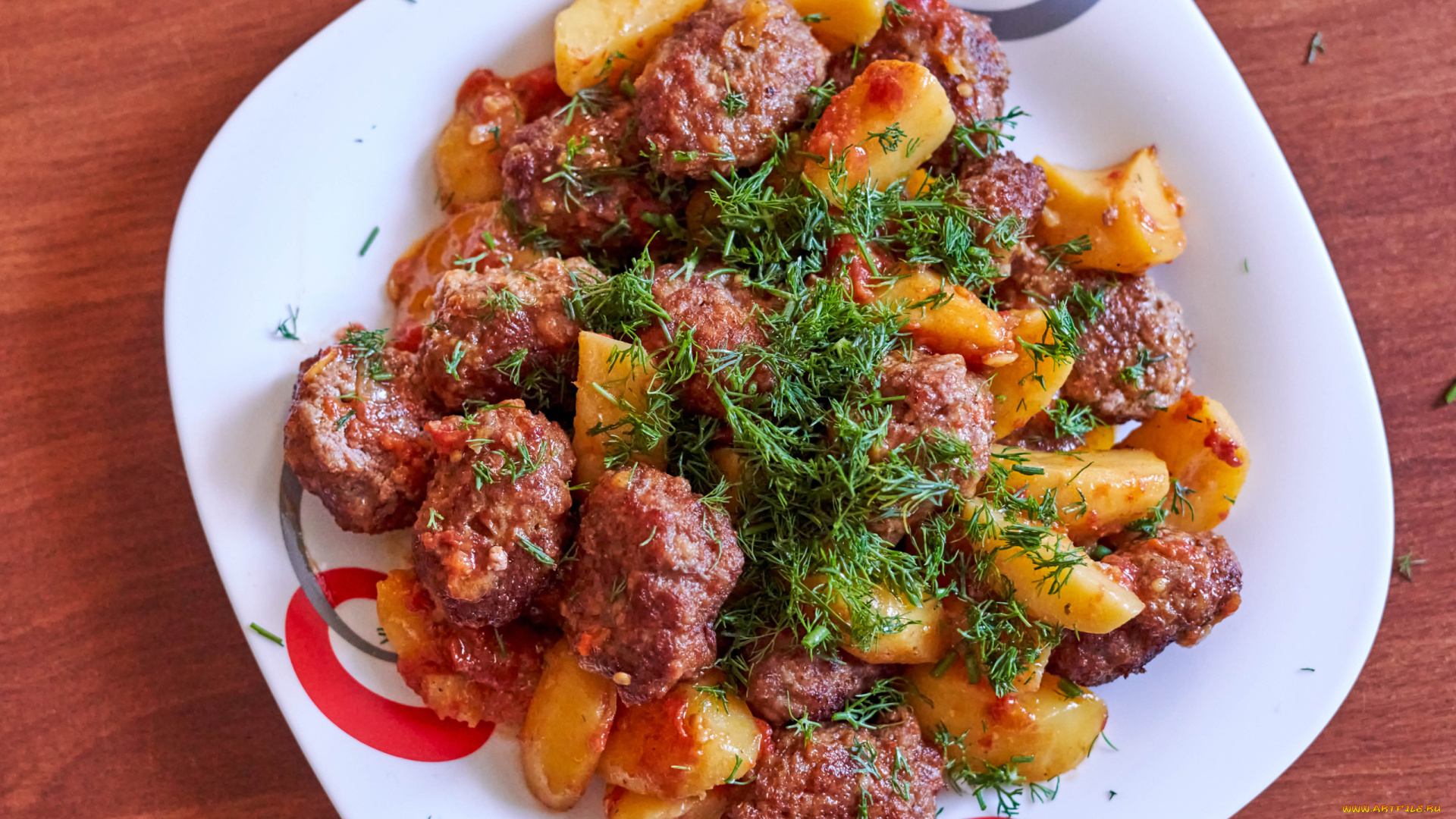 еда, мясные, блюда, картофель, укроп, мясо, тушеное