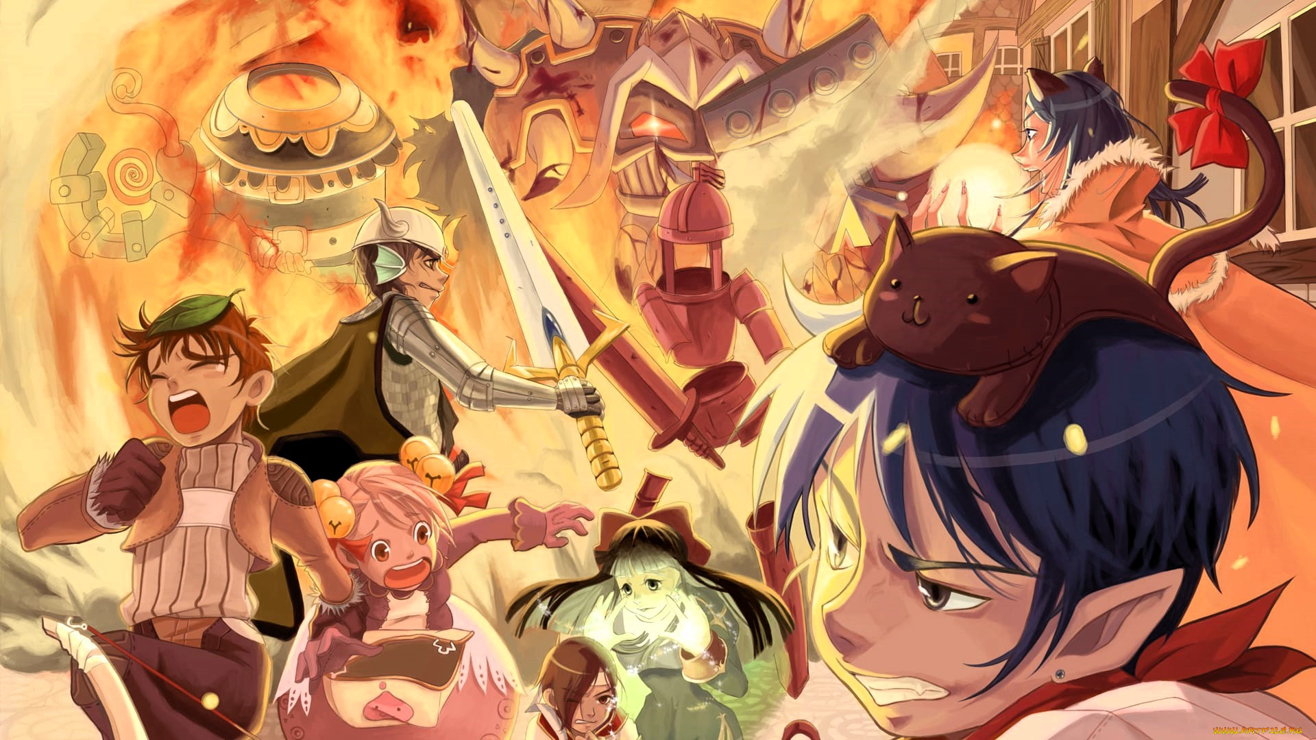 видео, игры, ragnarok, online, персонажи, кот, оружие, город