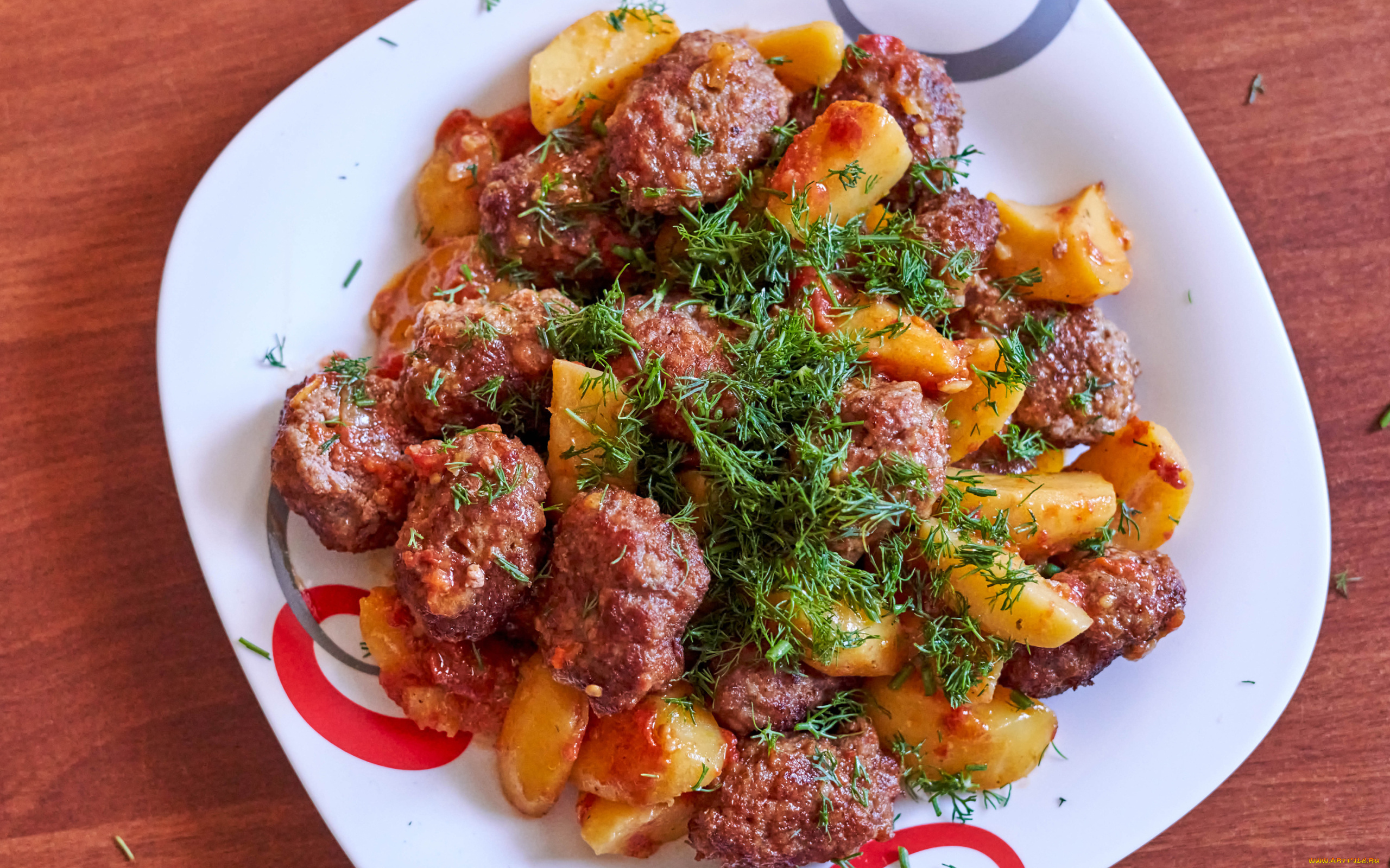 еда, мясные, блюда, картофель, укроп, мясо, тушеное