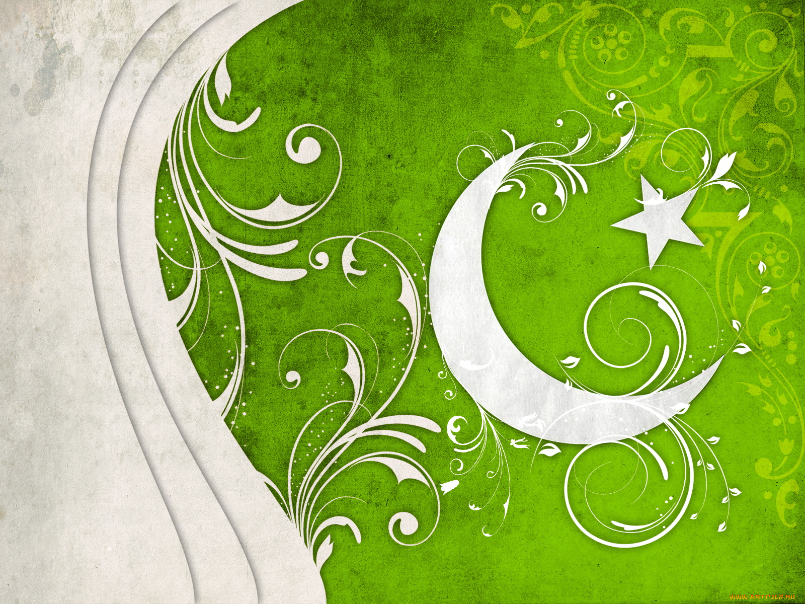 векторная, графика, листья, луна