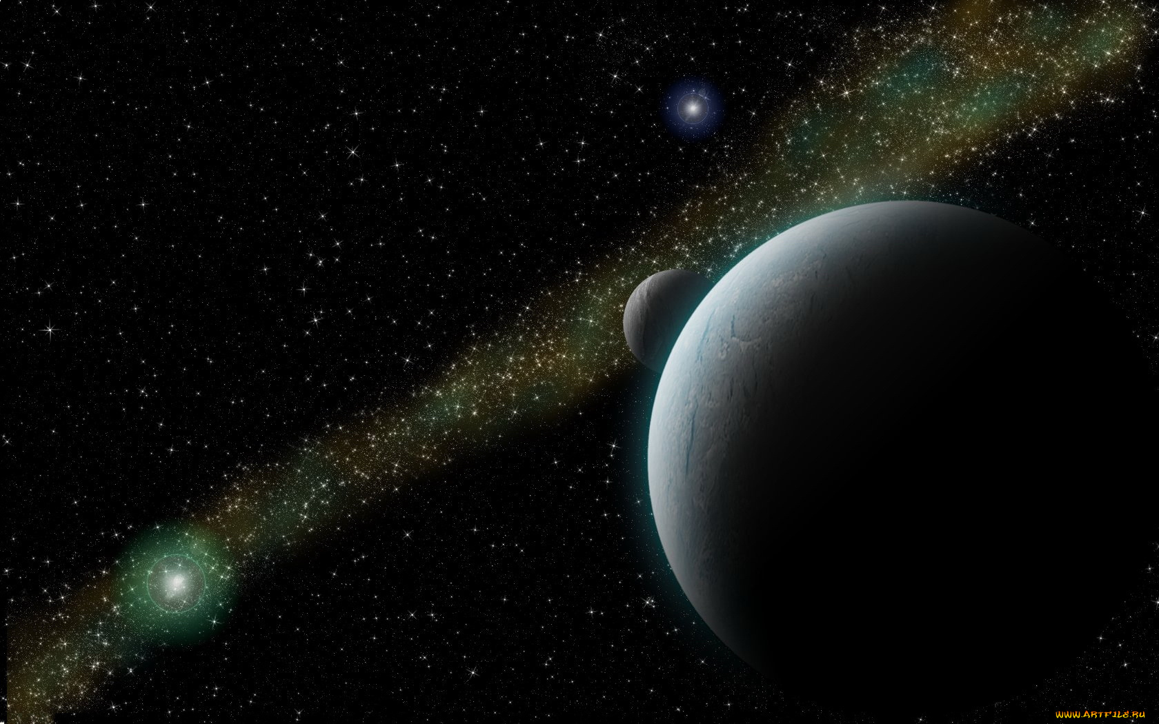 космос, арт, планеты, звезды