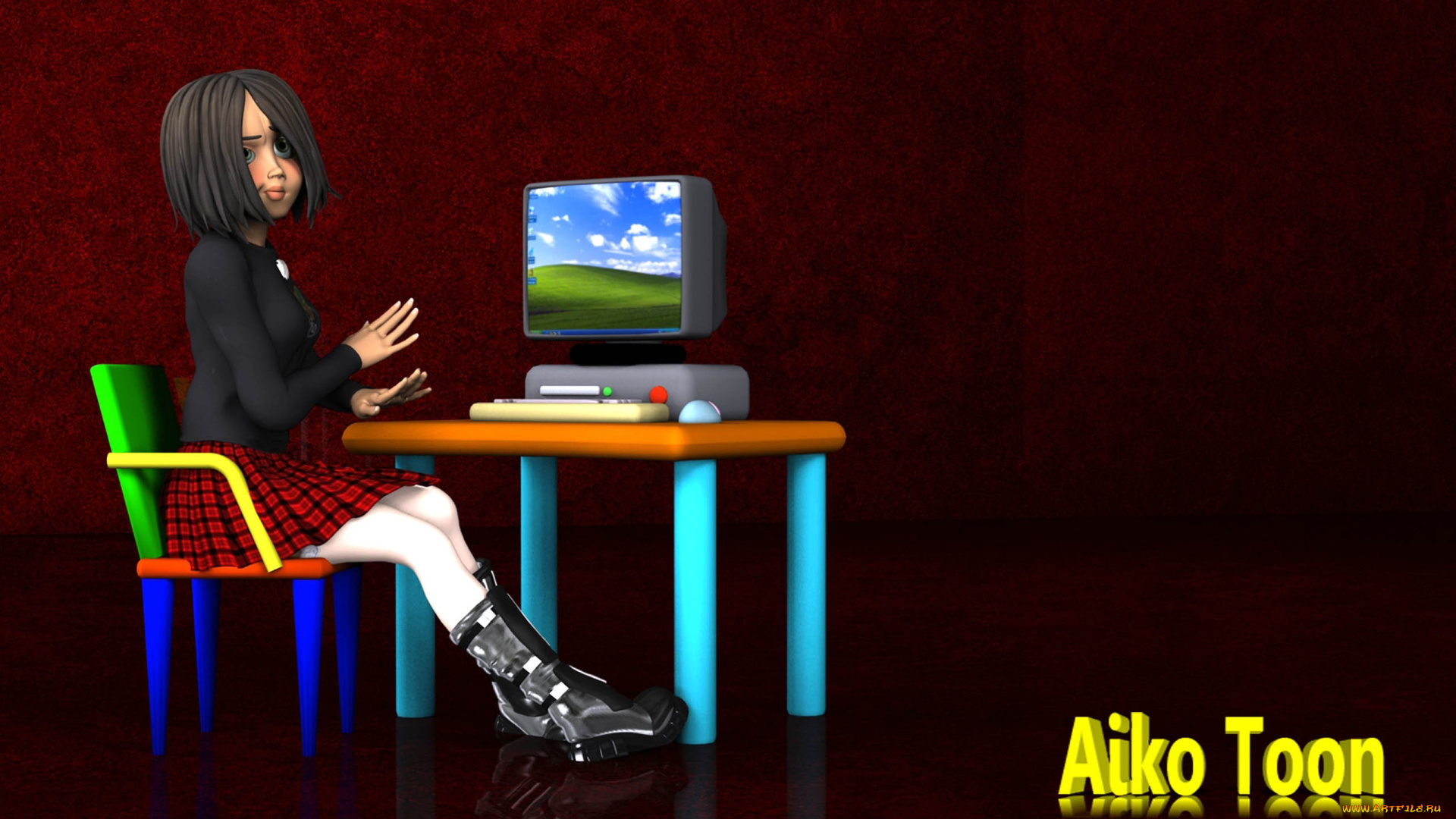 3д, графика, people, люди, стол, стул