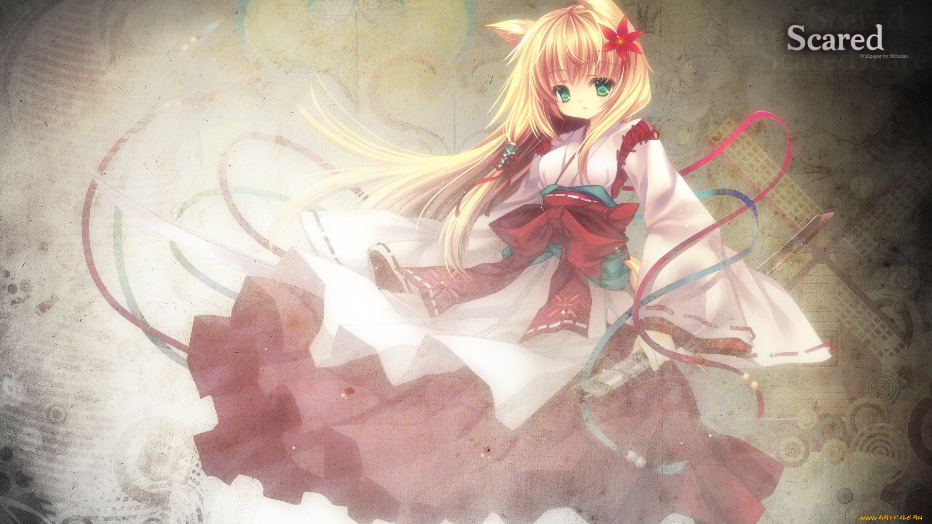 аниме, animals, цветок, платье, девушка