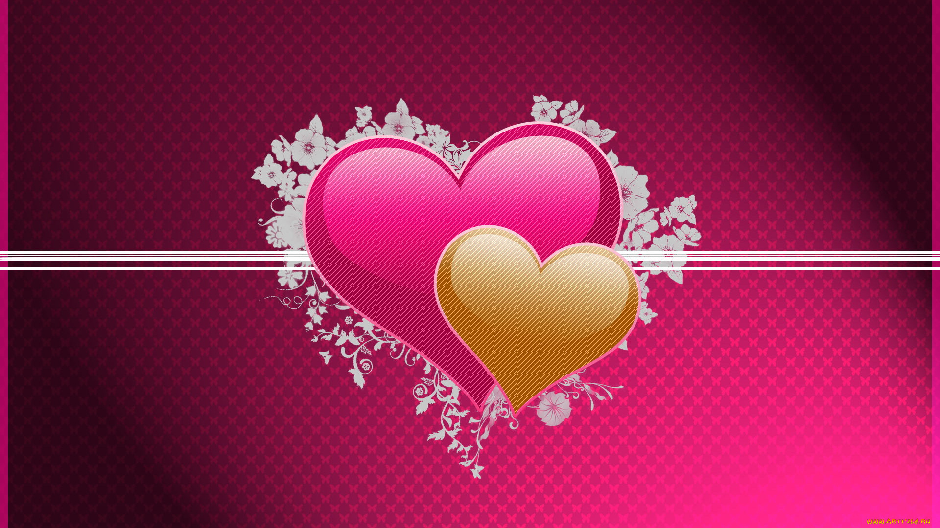 векторная, графика, цветы, сердечки