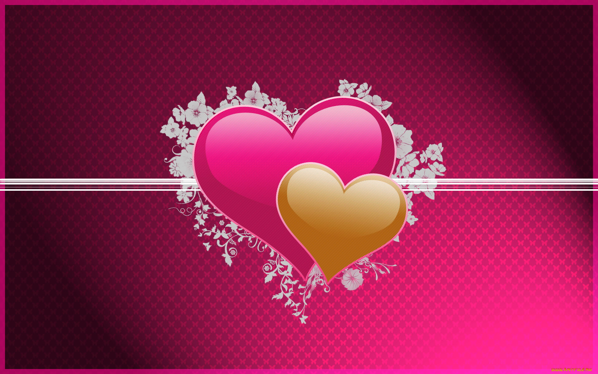 векторная, графика, цветы, сердечки