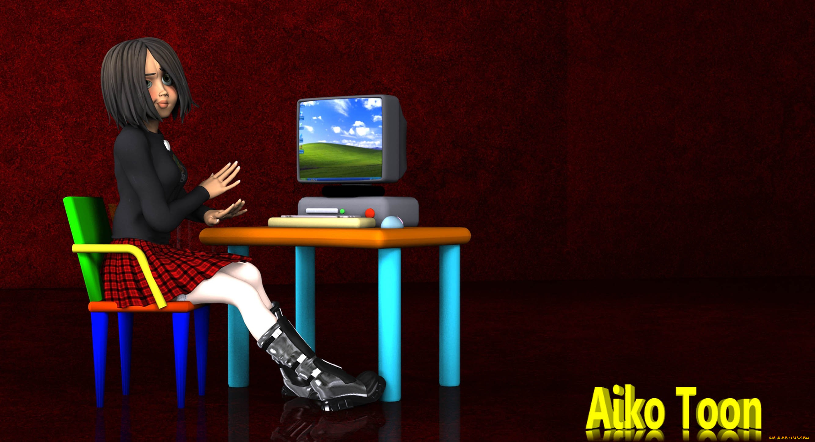 3д, графика, people, люди, стол, стул