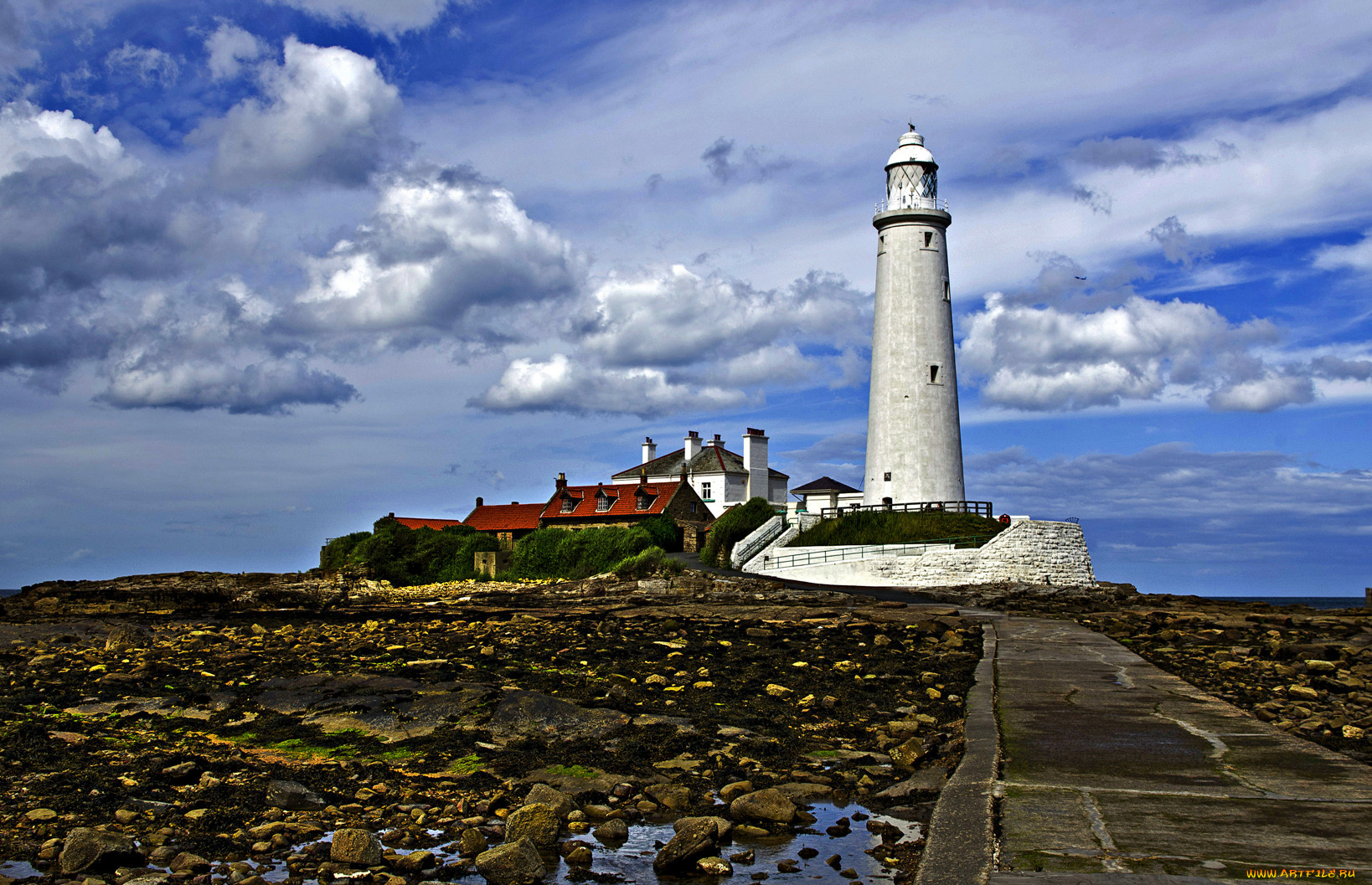 природа, маяки, камни, дома, маяк, облака