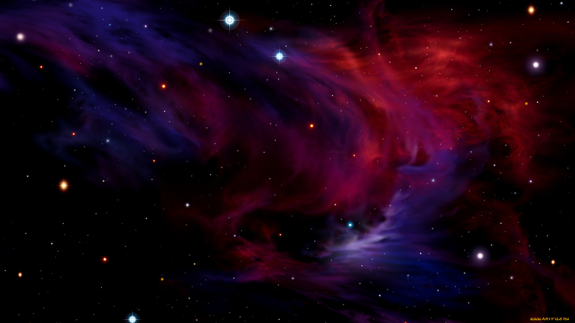 космос, галактики, туманности, синяя, красная, туманность