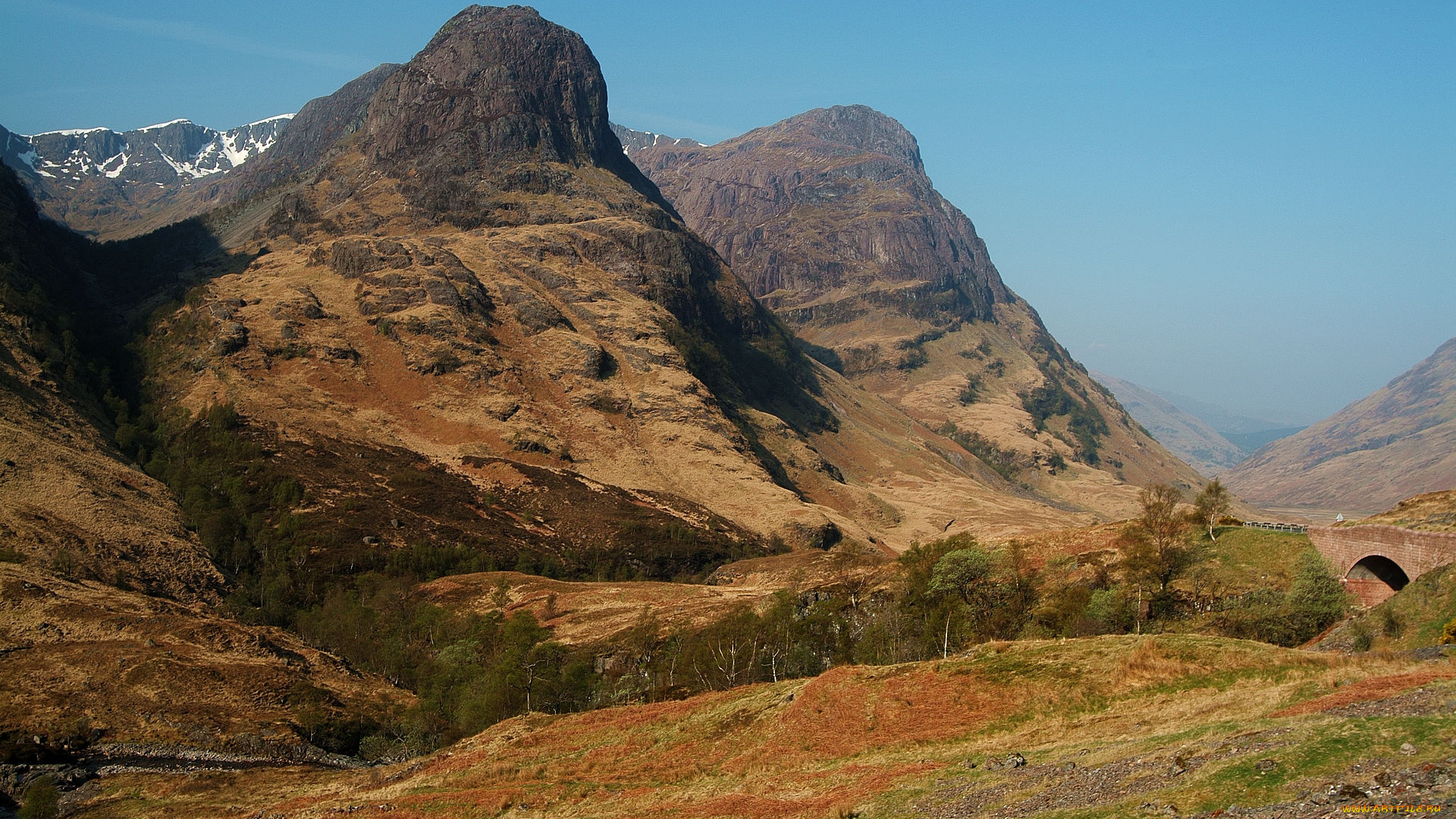 природа, горы, скалы, деревья, каменный, мост