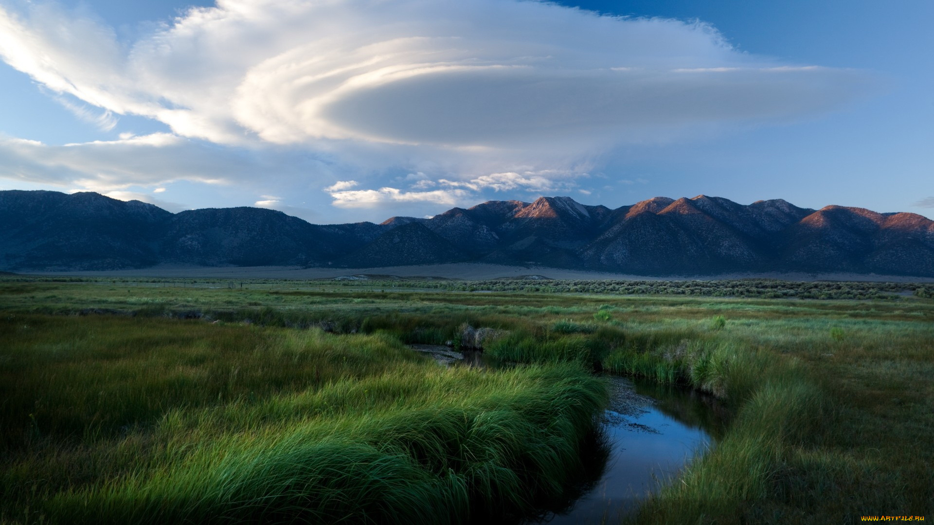 природа, реки, озера, ручей, вечер, облака