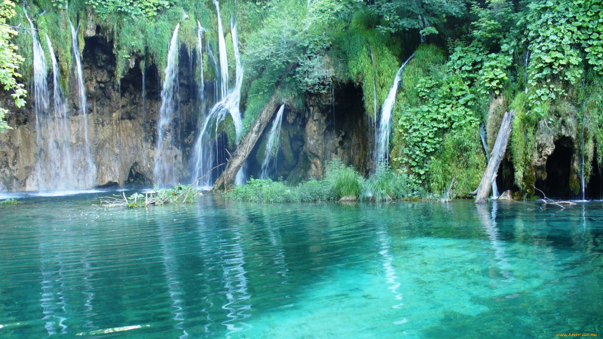 природа, водопады, водоем, зелень