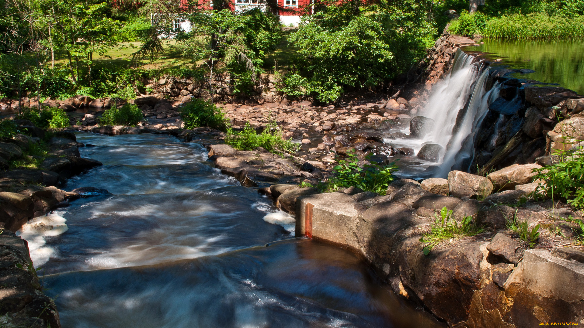 швеция, аngelholm, природа, водопады, река, водопад