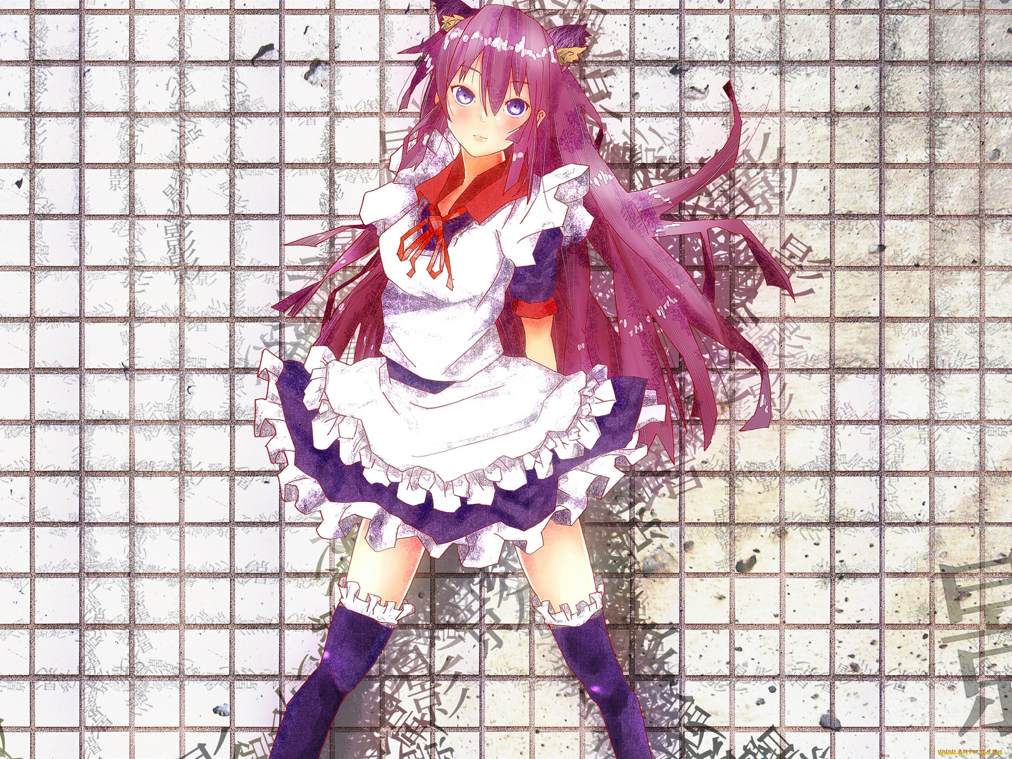 аниме, bakemonogatari, senjougahara, hitagi, девушка, форма, ушки, горничная