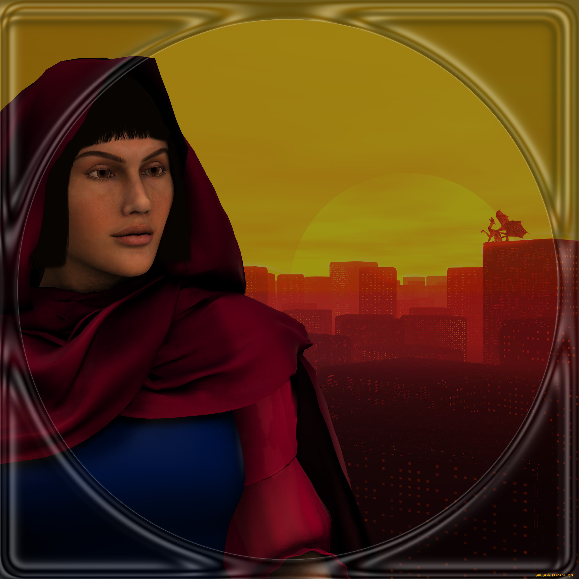 3д, графика, фантазия, , fantasy, девушка, взгляд, дракон