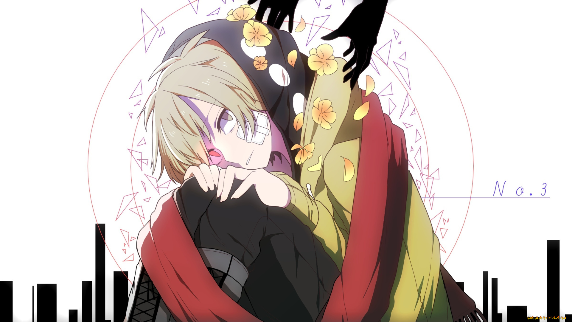 аниме, kagerou, project, руки, цветы, взгляд, мужчина, арт, hakyu, rexxx, kano, shuuya, kagerou, project