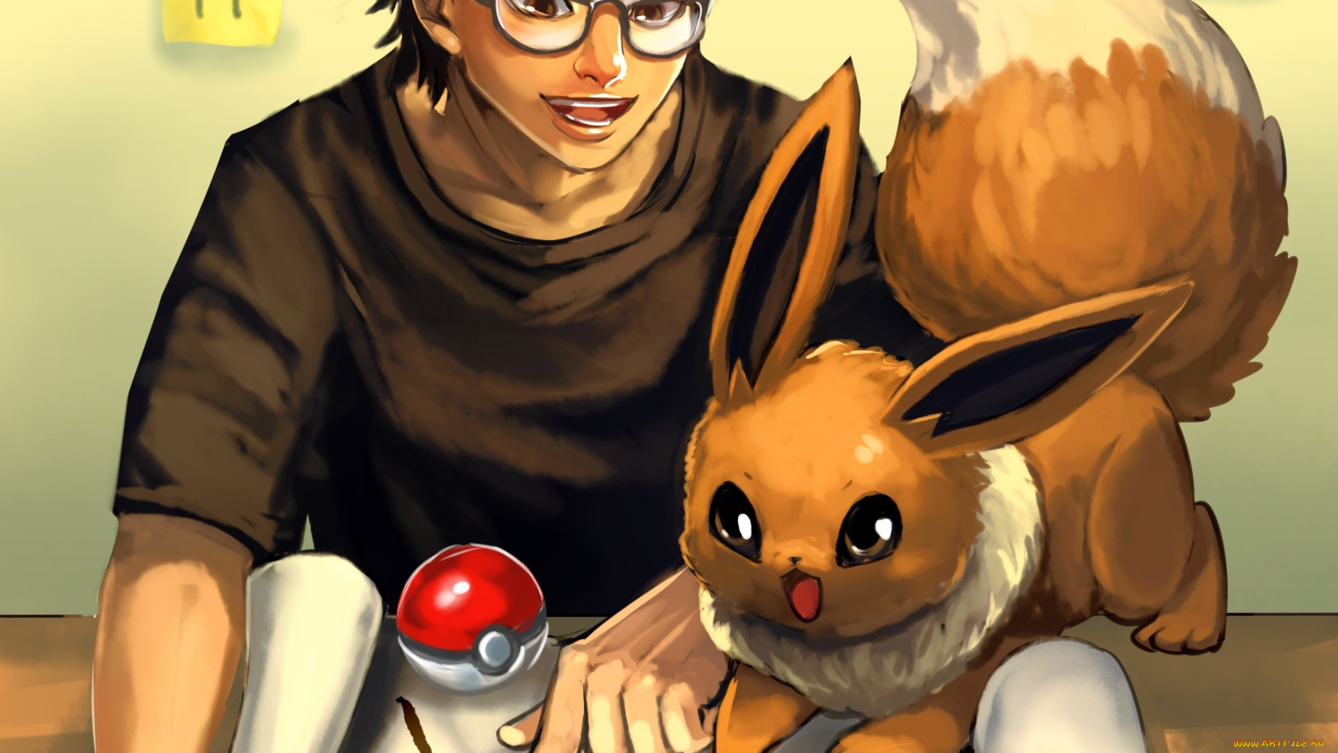 аниме, pokemon, арт, парень, покемон