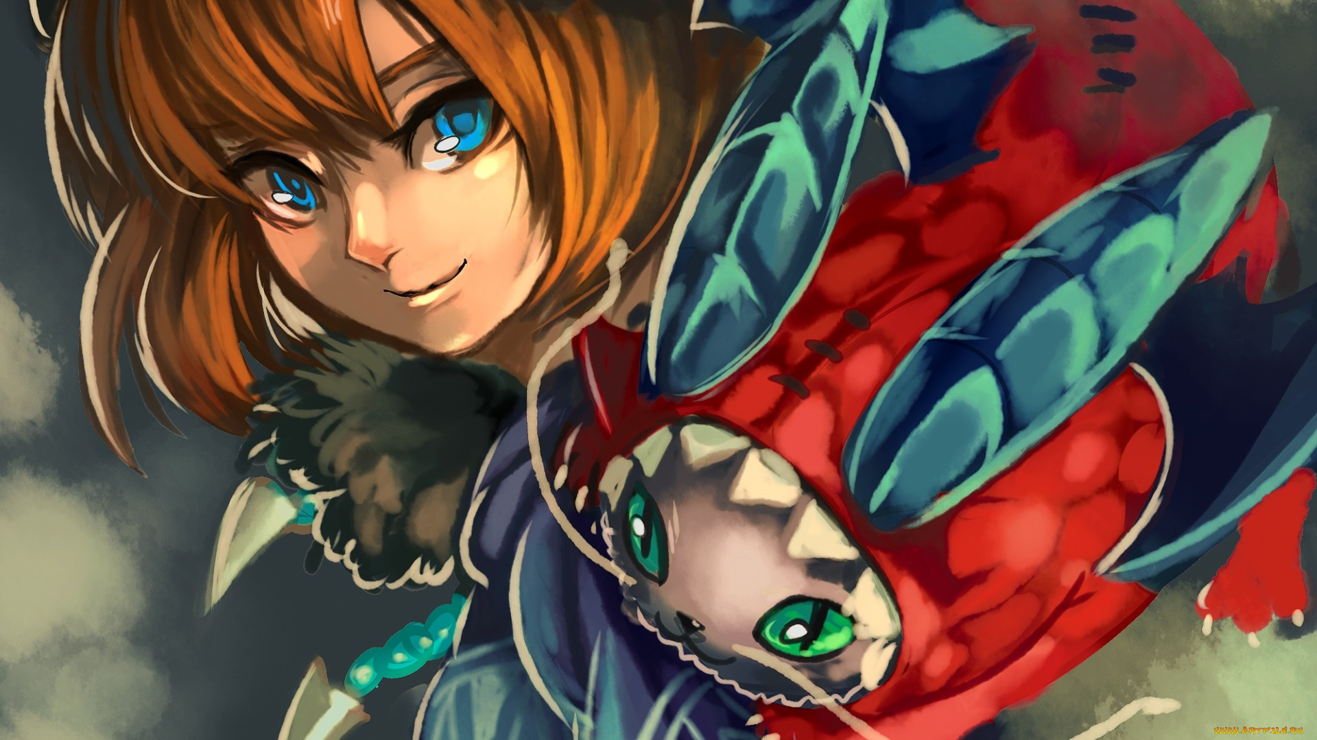 аниме, pokemon, девушка, зверёк, взгляд