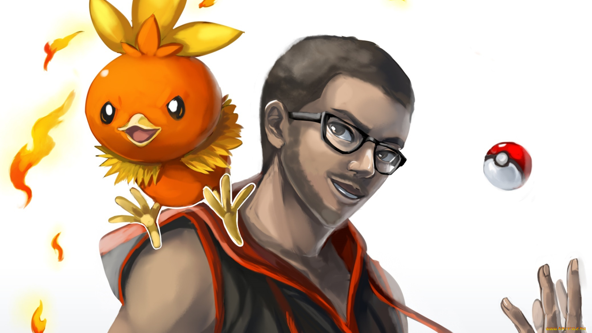 аниме, pokemon, покебол, покемон, очки, арт, парень, взгляд