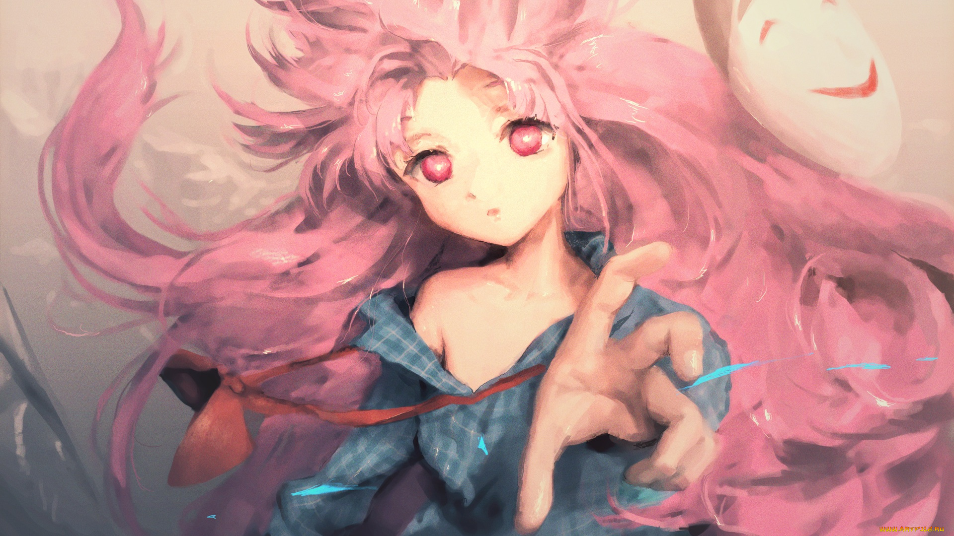 аниме, touhou, арт, soe, hata, no, kokoro, розовые, волосы, взгляд, девочка