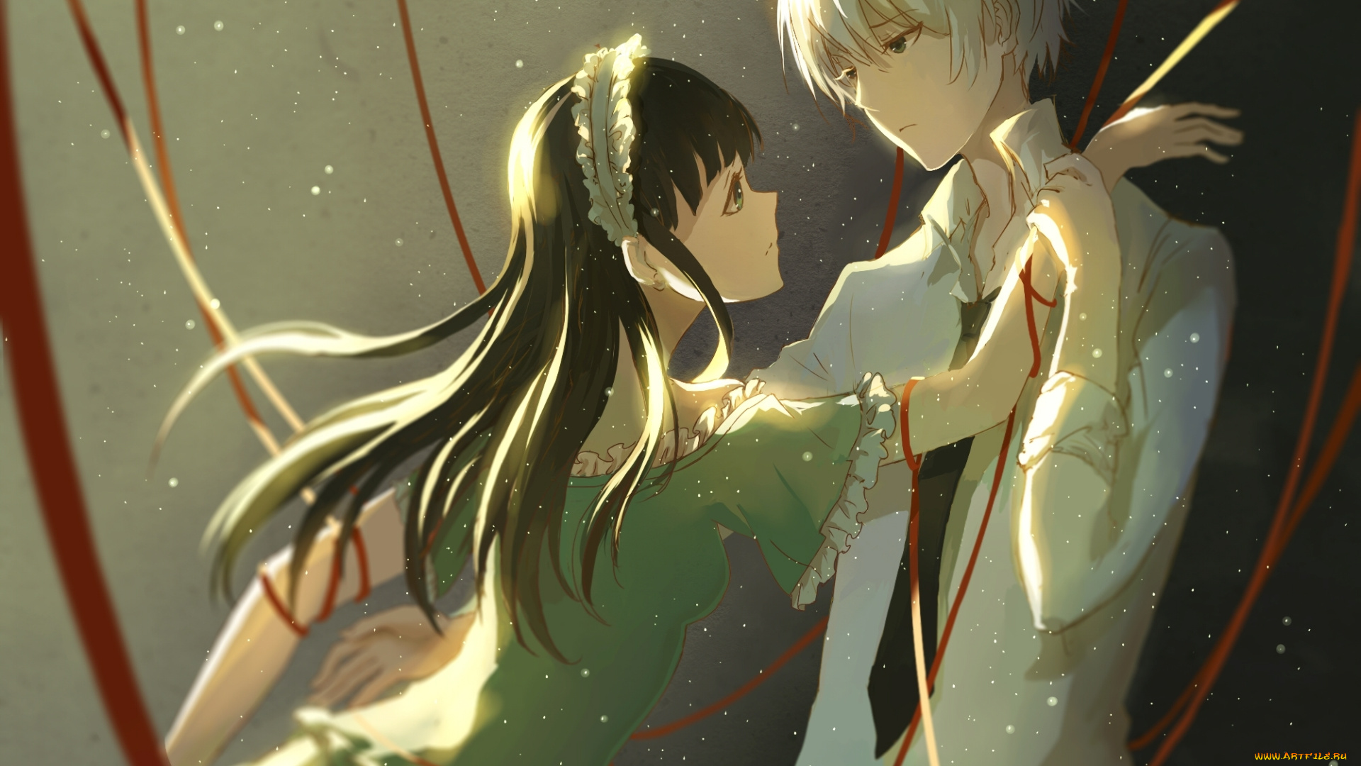 аниме, unknown, , другое, lan, jue, мужчина, девушка, арт, чепец, ленты