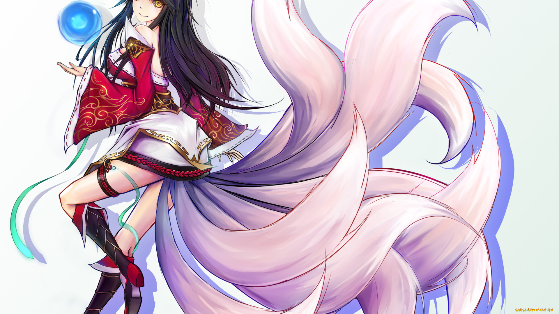 аниме, животные, , существа, хвосты, девушка, арт, лисица, ушки